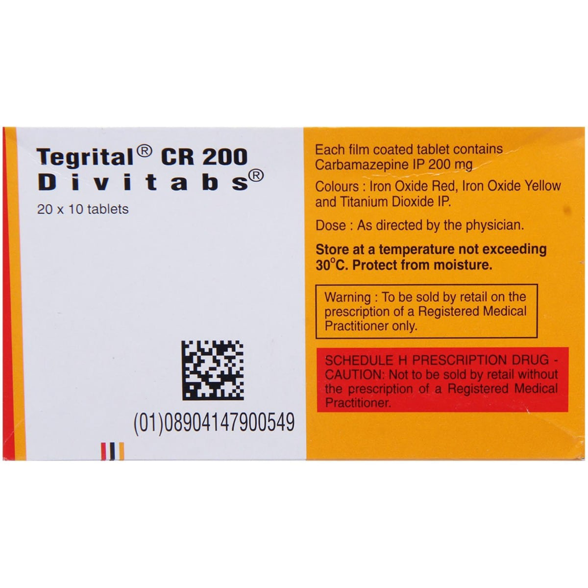 Tegrital CR 200 Divitabs 10's, Pack of 10 TABLETS Tegrital CR 200 Divitabs 10's, Pack of 10 TABLETS