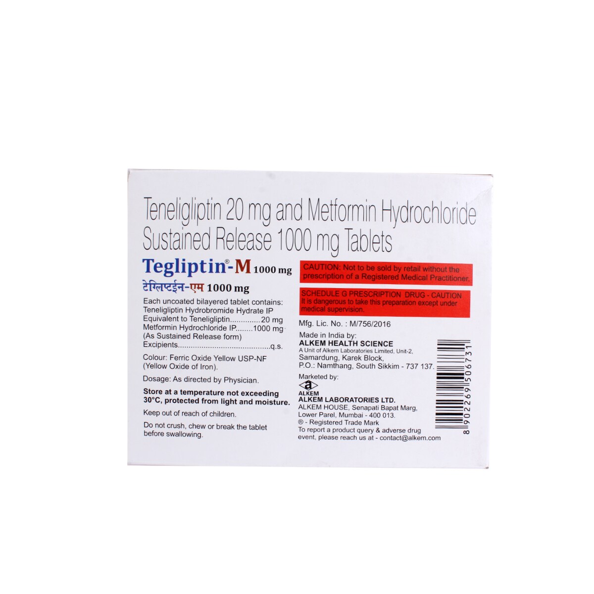 Tegliptin-M 1000 mg Tablet 15's, Pack of 15 TabletS Tegliptin-M 1000 mg Tablet 15's, Pack of 15 TabletS