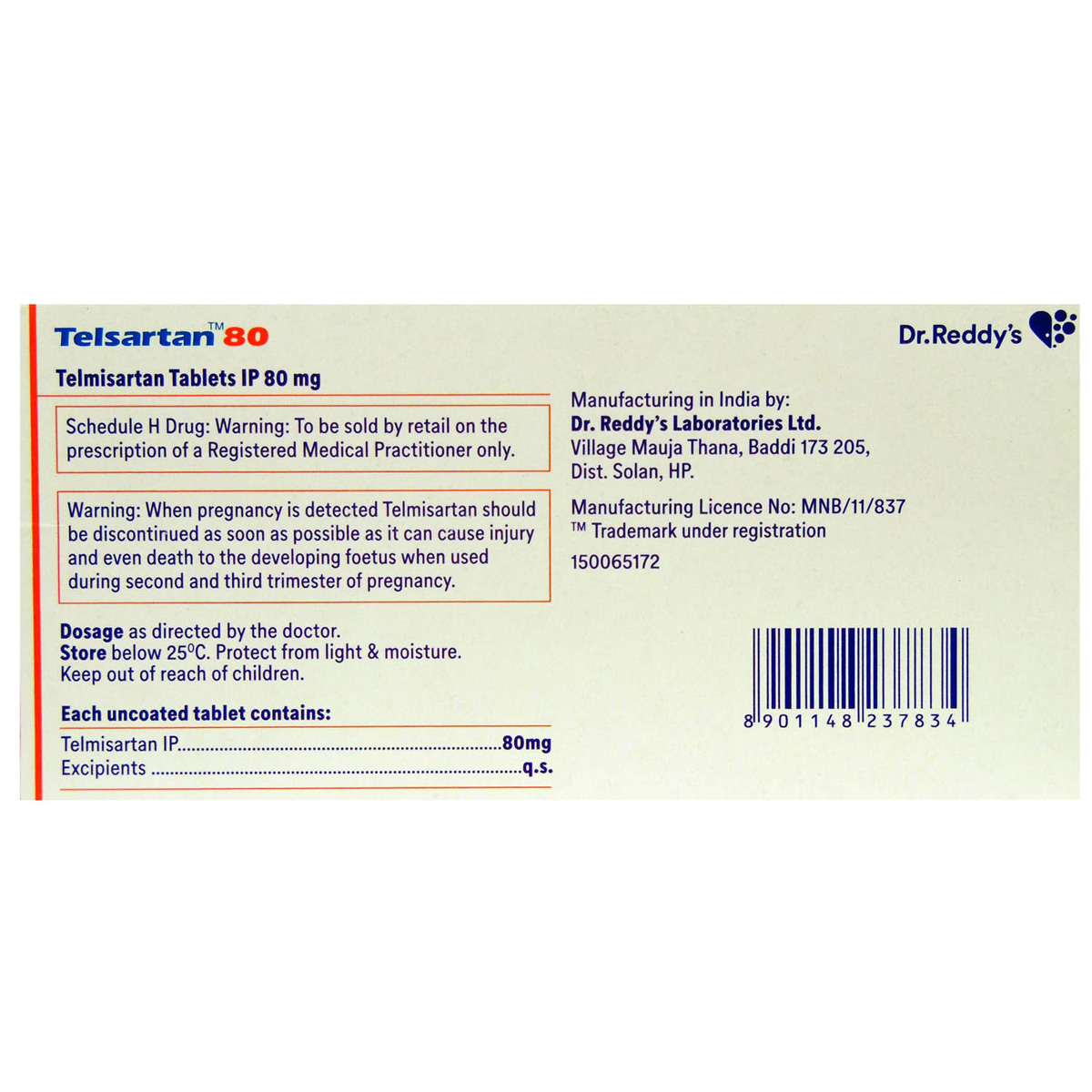 Telsartan 80 Tablet 14's, Pack of 14 TABLETS Telsartan 80 Tablet 14's, Pack of 14 TABLETS
