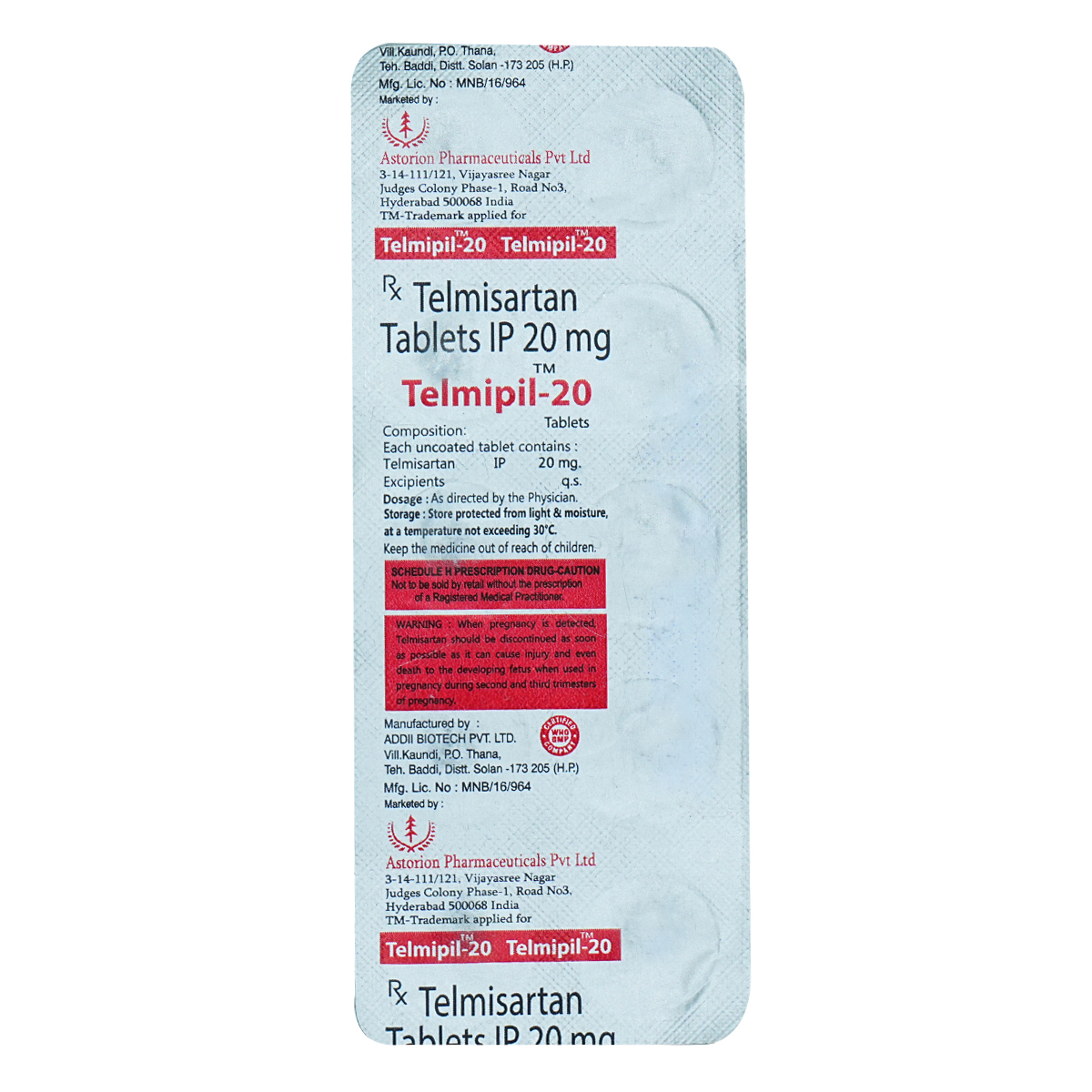 Telmipil-20 mg Tablet 10's, Pack of 10 TABLETS Telmipil-20 mg Tablet 10's, Pack of 10 TABLETS