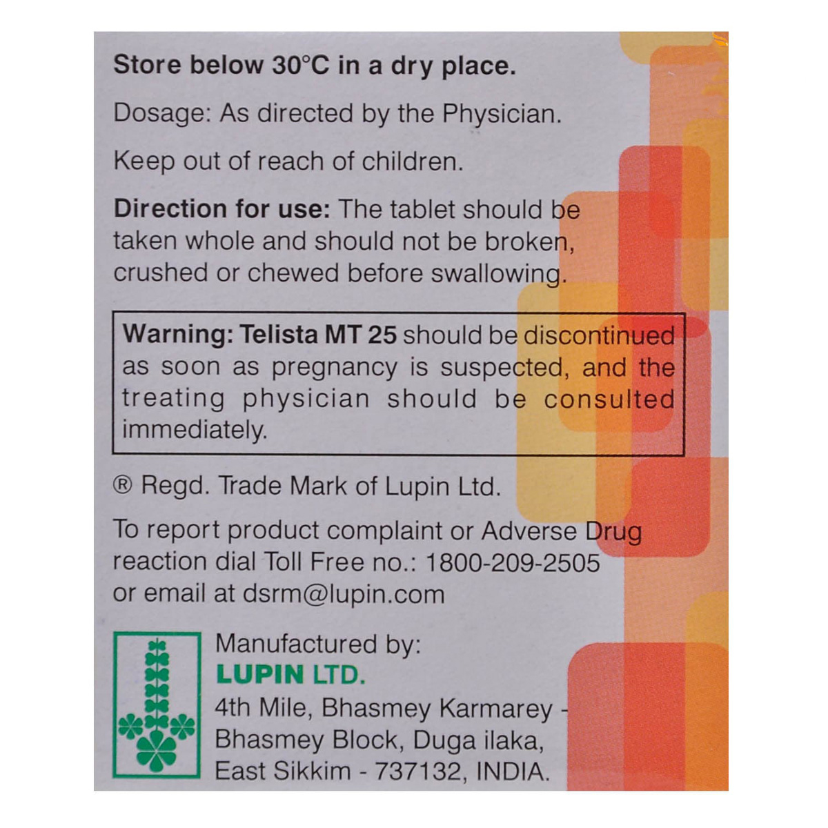 Telista MT 25 Tablet 15's, Pack of 15 TABLETS Telista MT 25 Tablet 15's, Pack of 15 TABLETS