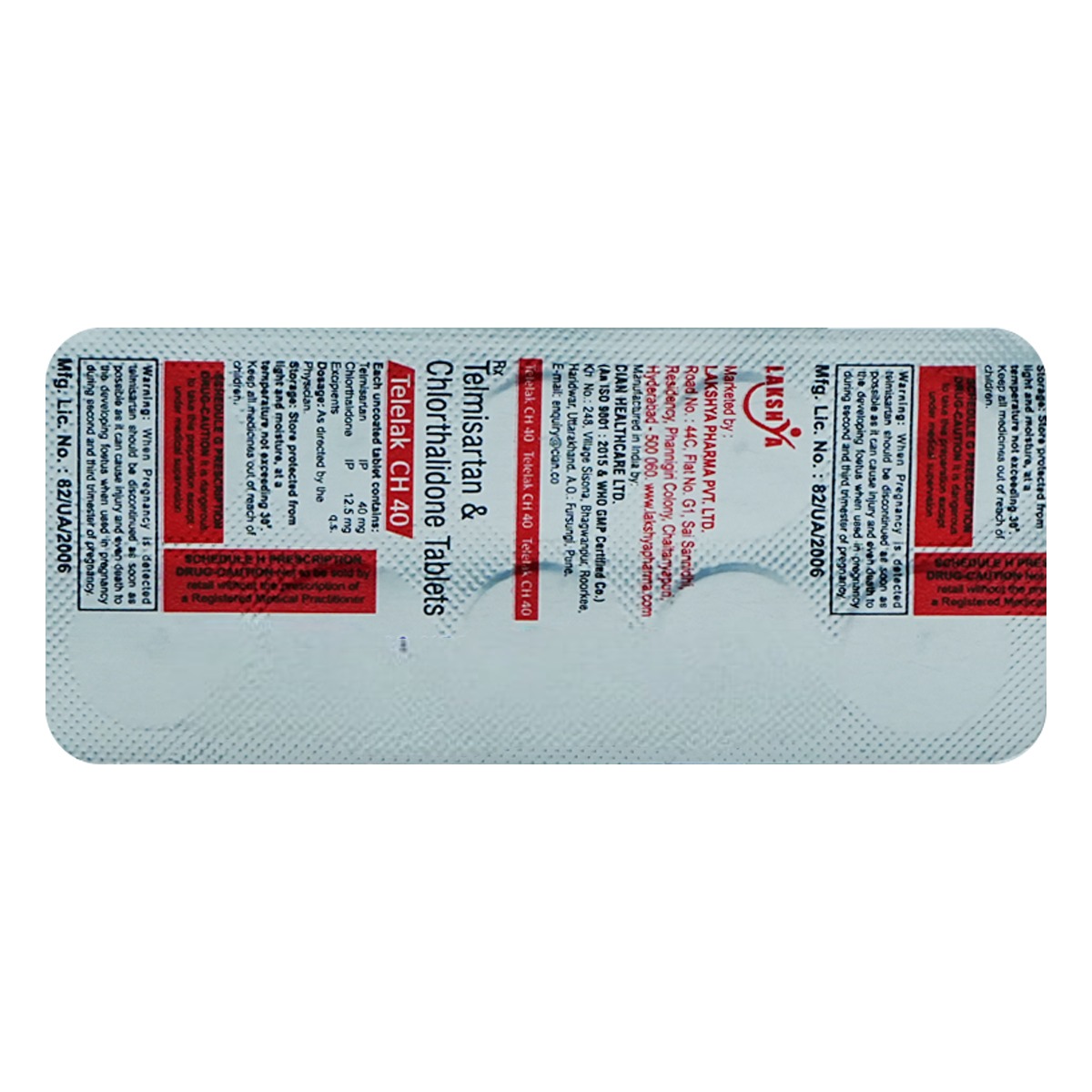 Telelak CH 40 mg/12.5 mg Tablet 10's, Pack of 10 TabletS Telelak CH 40 mg/12.5 mg Tablet 10's, Pack of 10 TabletS