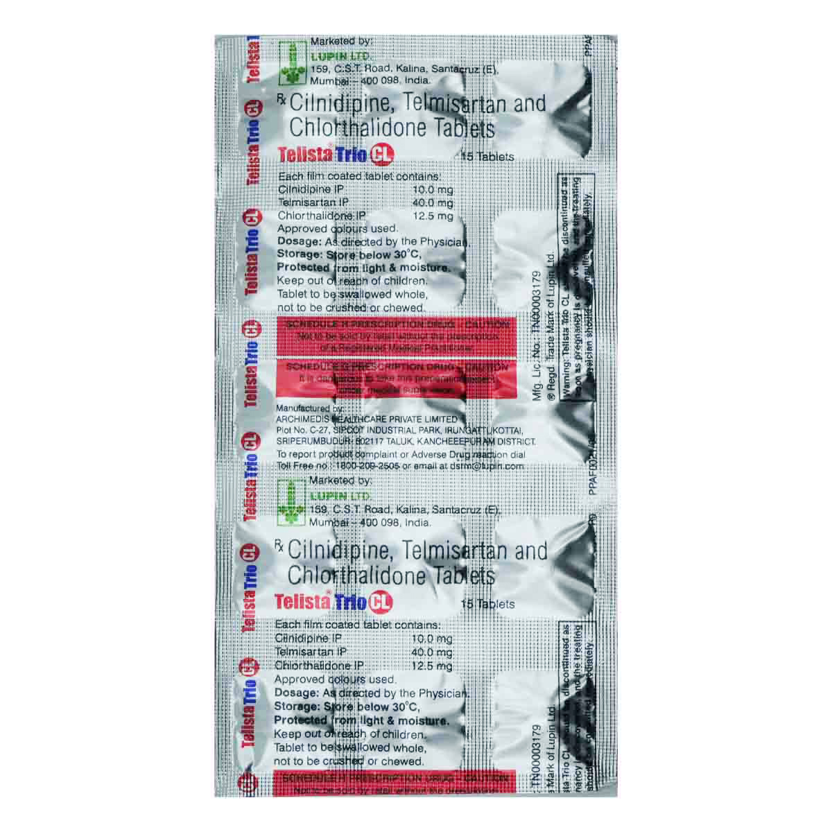 Telista Trio CL 12.5 mg Tablet 15's, Pack of 15 Telista Trio CL 12.5 mg Tablet 15's, Pack of 15