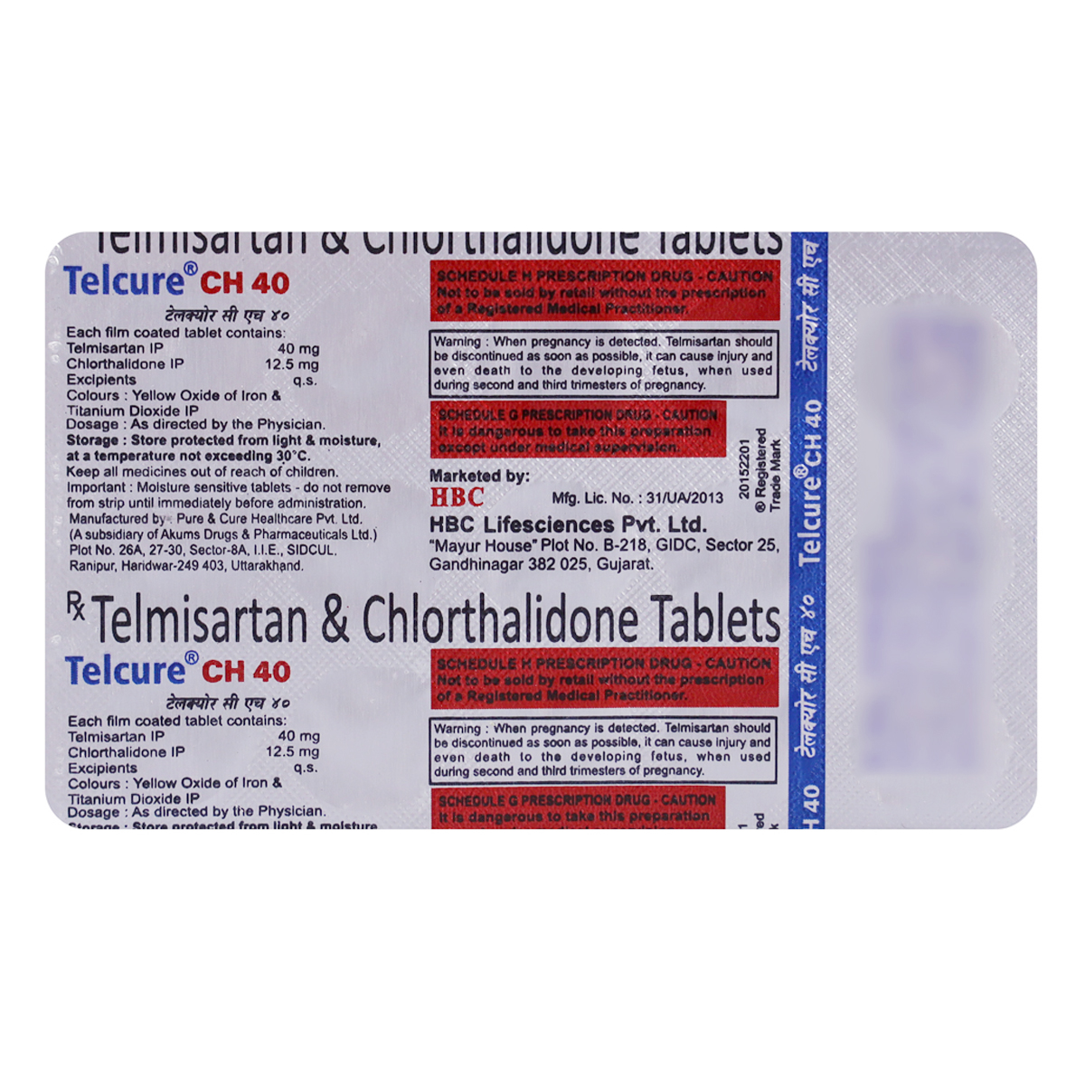 Telcure CH 40 mg/12.5 mg Tablet 15's, Pack of 15 TabletS Telcure CH 40 mg/12.5 mg Tablet 15's, Pack of 15 TabletS