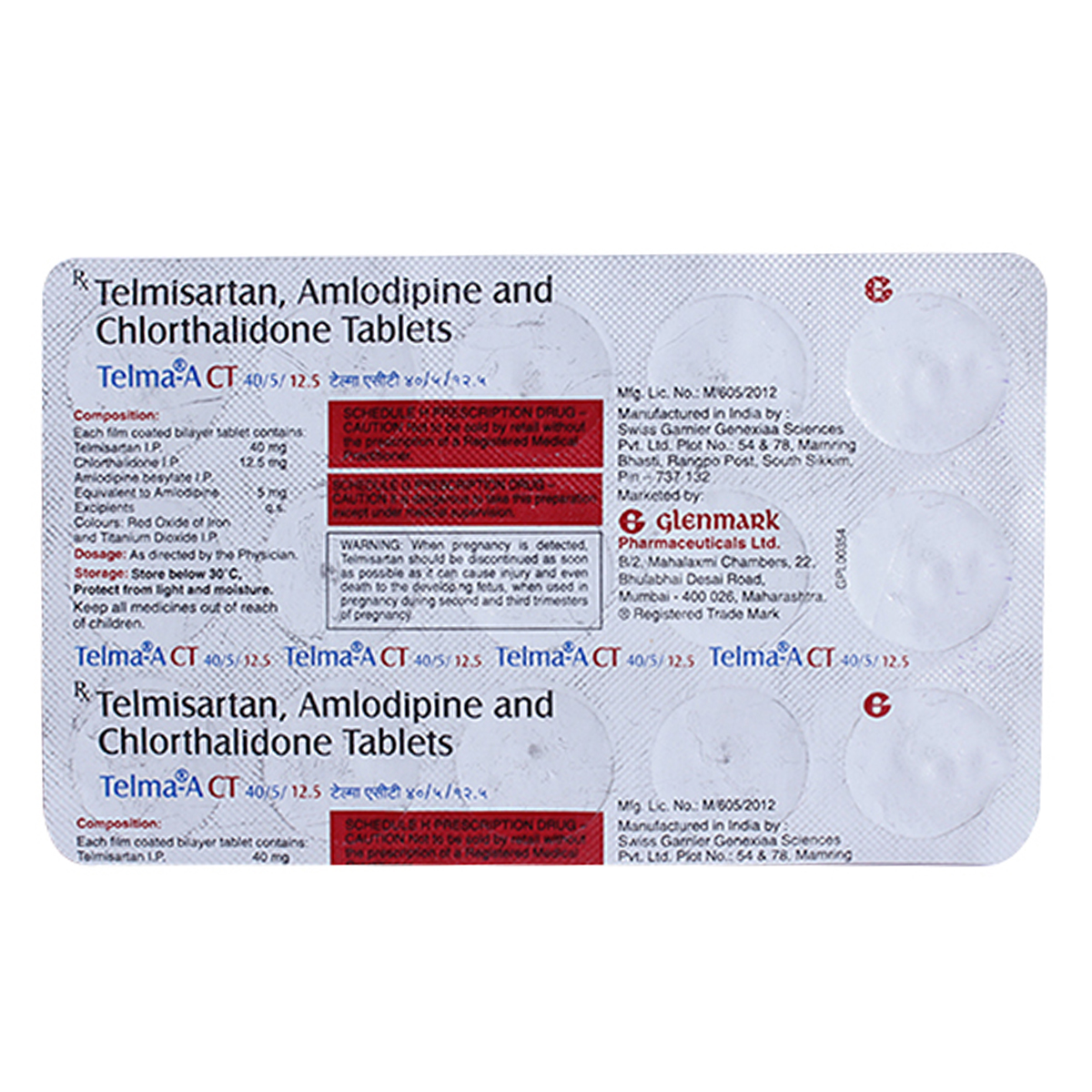 Telma-ACT 40 mg/5 mg/12.5 mg Tablet 15's, Pack of 15 Telma-ACT 40 mg/5 mg/12.5 mg Tablet 15's, Pack of 15