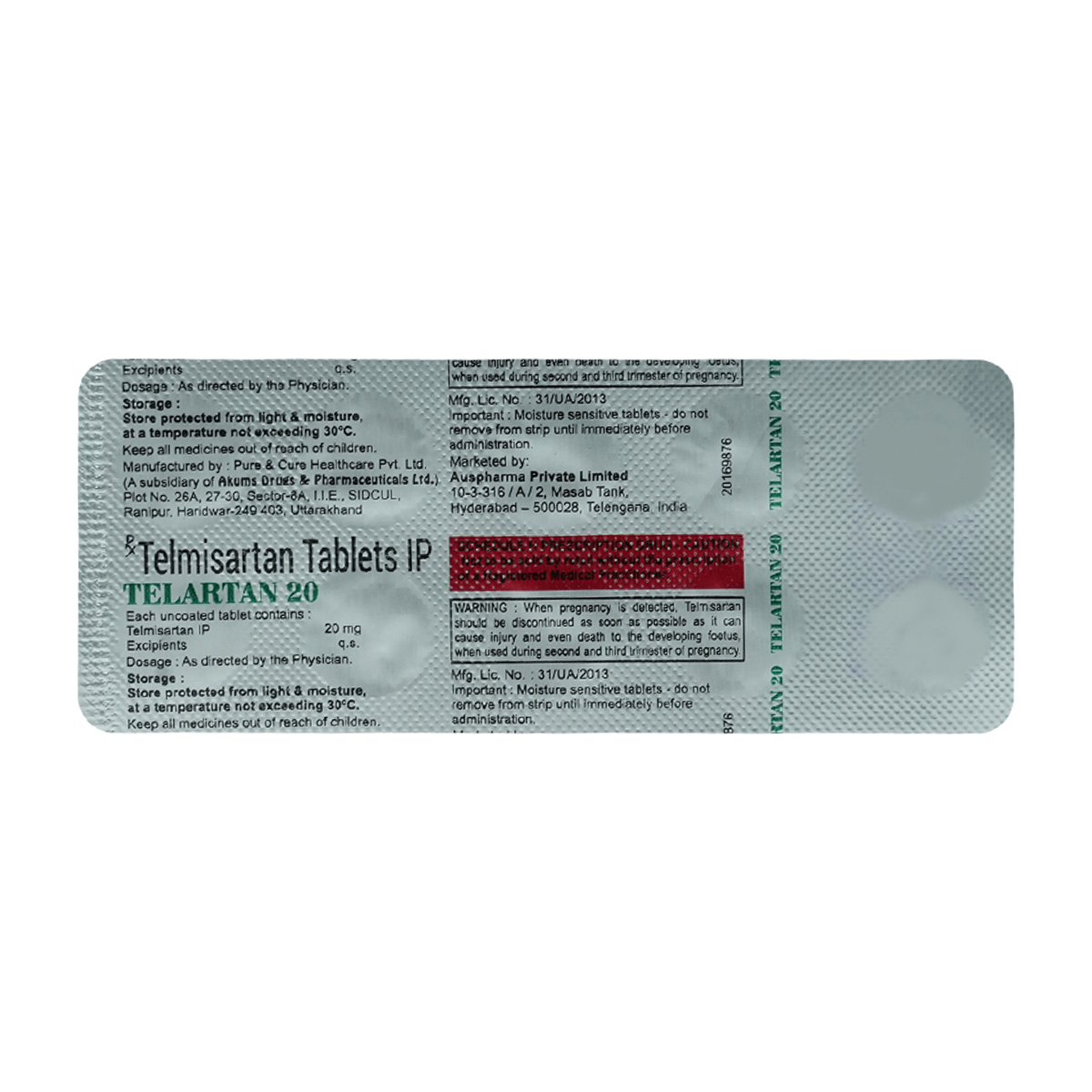 Telartan 20 mg Tablet 10's, Pack of 10 TABLETS Telartan 20 mg Tablet 10's, Pack of 10 TABLETS