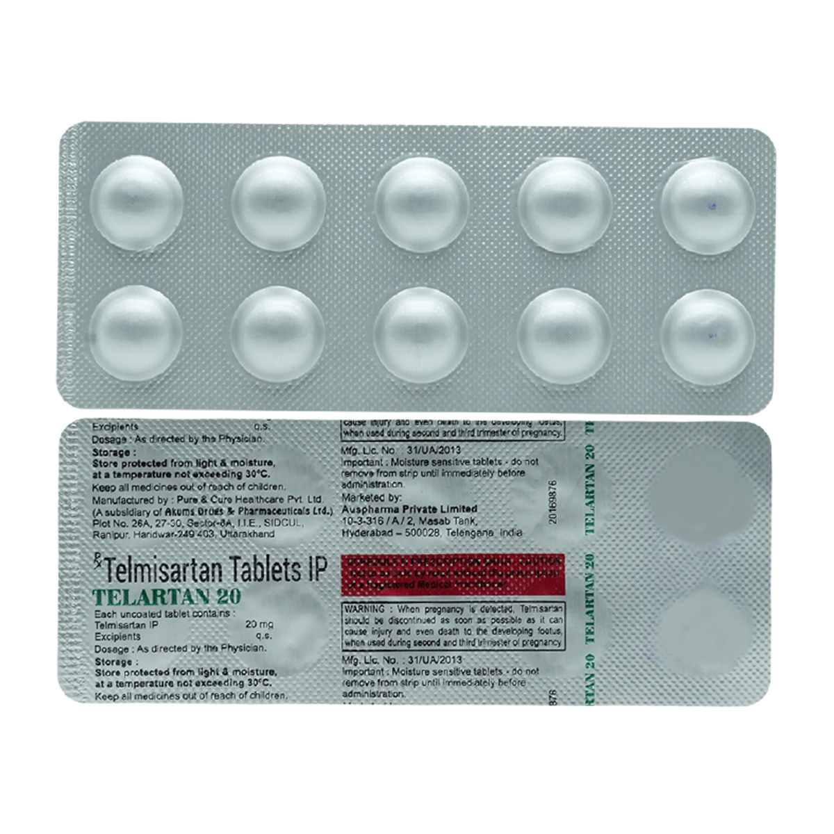 Telartan 20 mg Tablet 10's, Pack of 10 TABLETS Telartan 20 mg Tablet 10's, Pack of 10 TABLETS