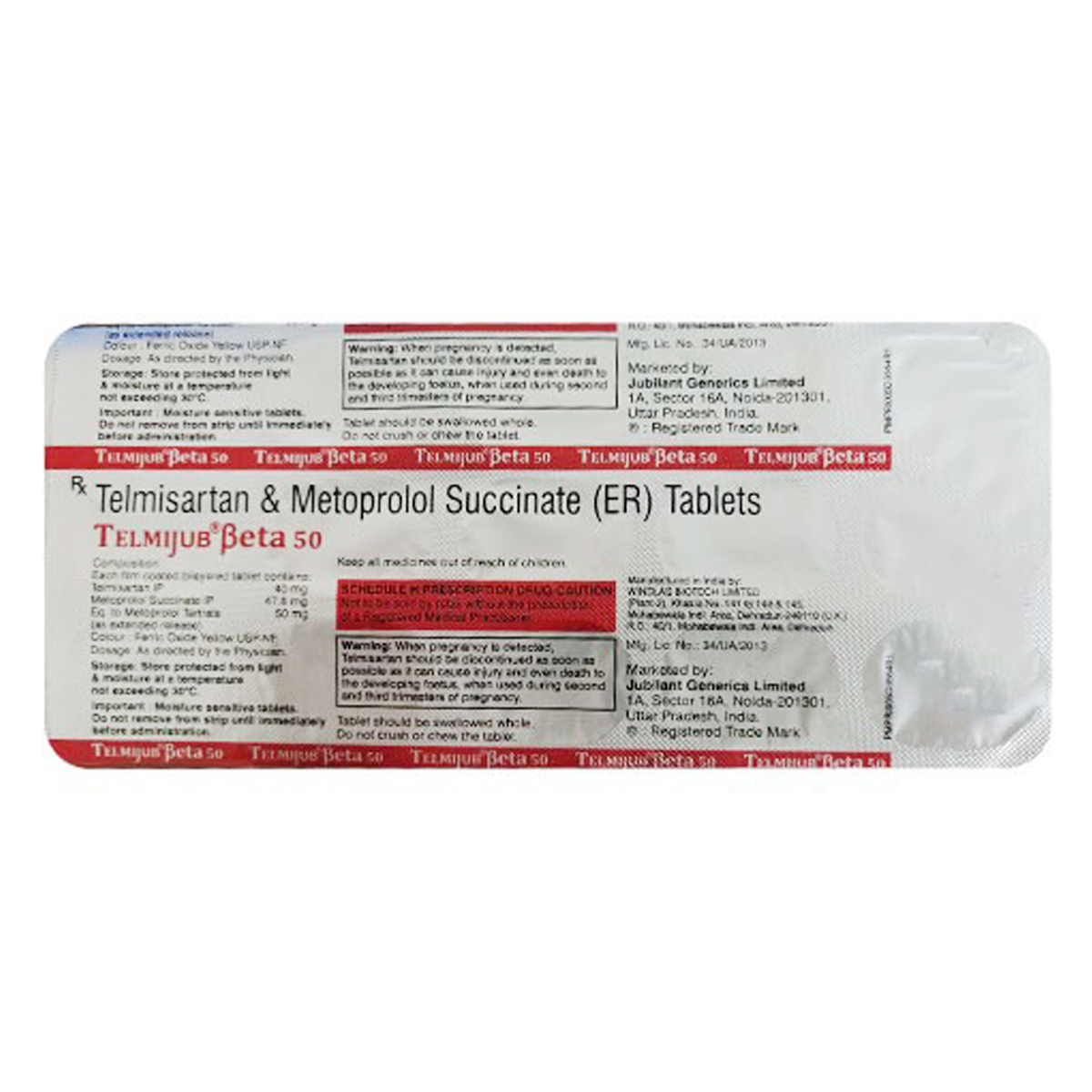 Telmijub Beta 50 mg Tablet 15's, Pack of 15 TABLETS Telmijub Beta 50 mg Tablet 15's, Pack of 15 TABLETS