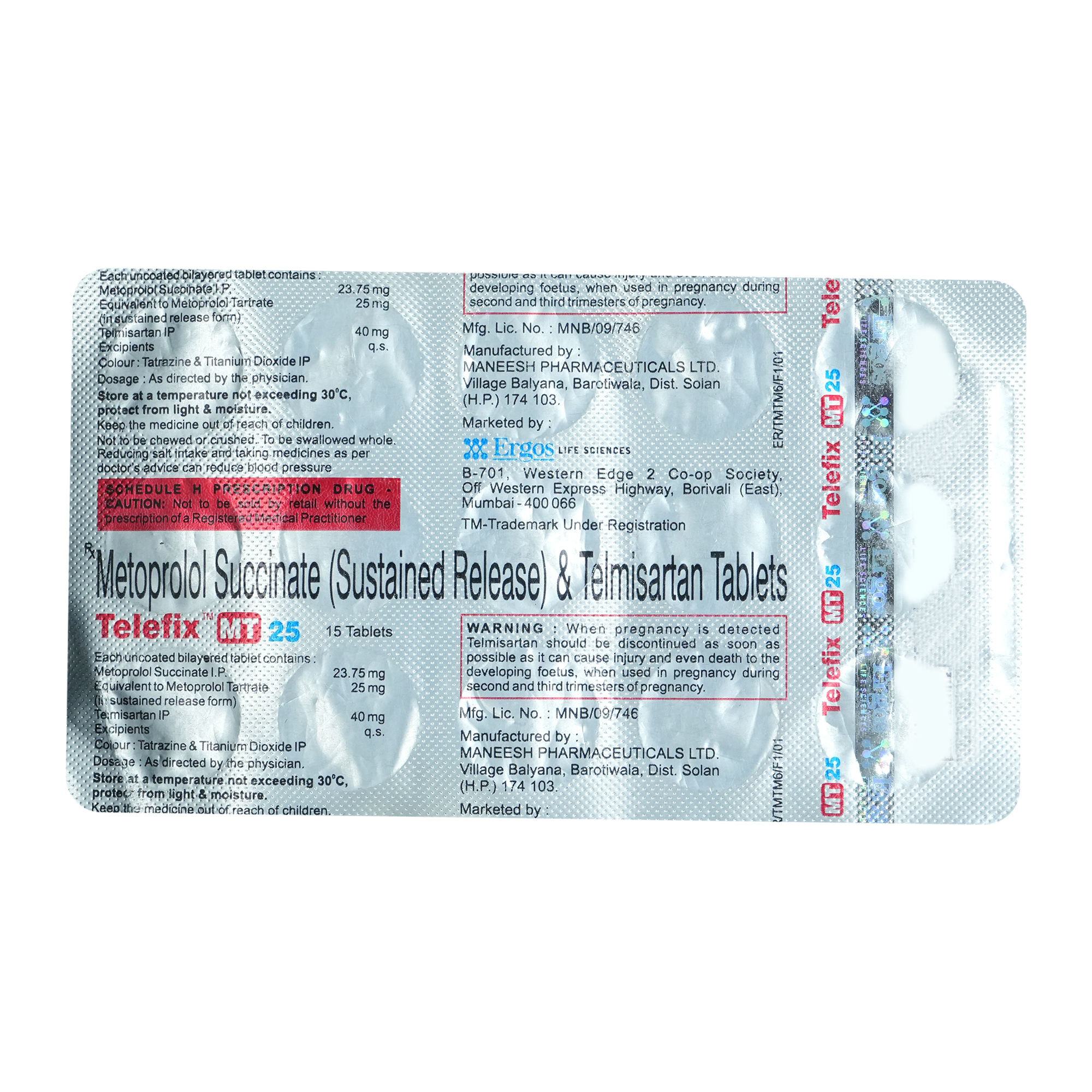 Telefix MT 25 mg/40 mg Tablet 15's, Pack of 15 TabletS Telefix MT 25 mg/40 mg Tablet 15's, Pack of 15 TabletS