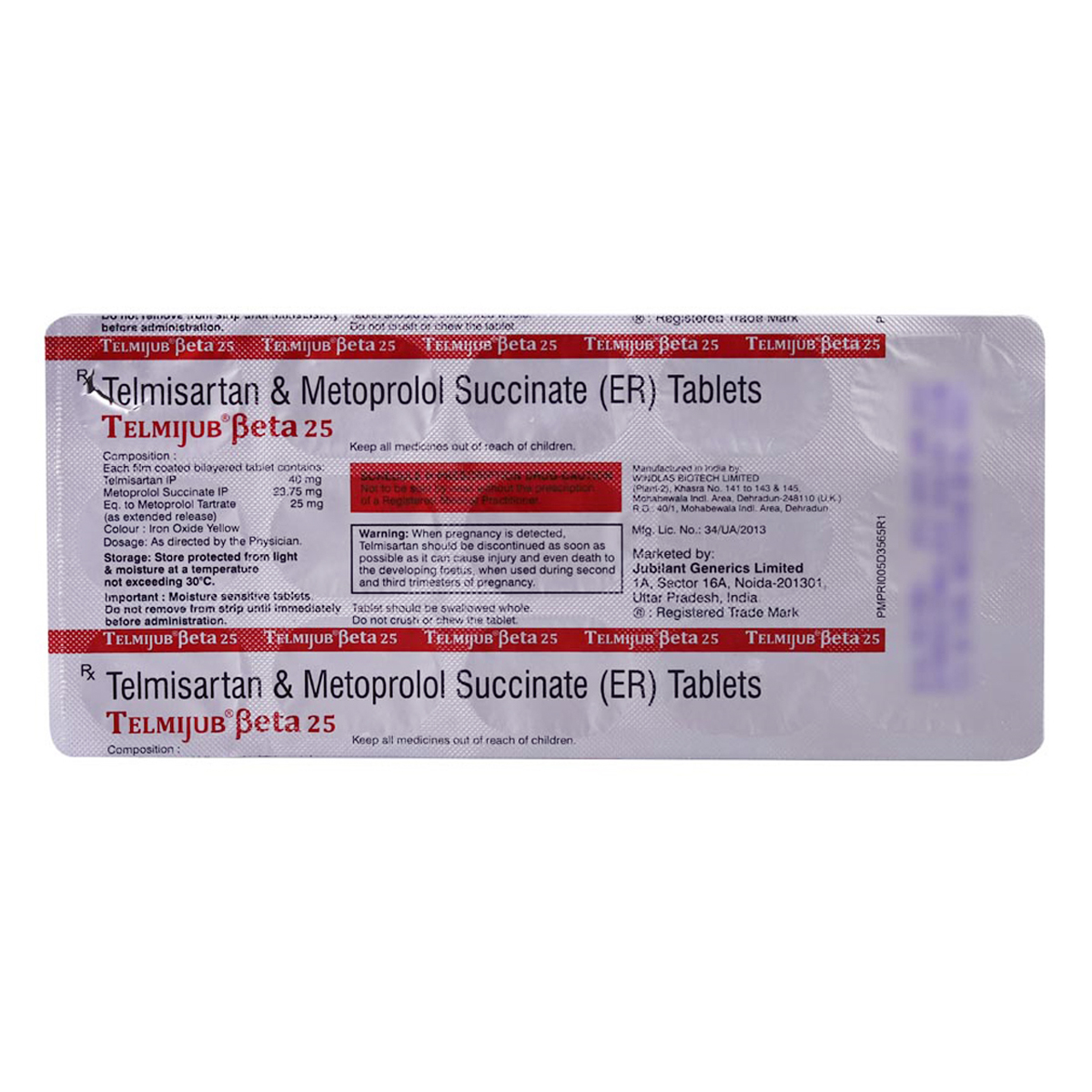 Telmijub Beta 25 mg Tablet 15's, Pack of 15 TabletS Telmijub Beta 25 mg Tablet 15's, Pack of 15 TabletS