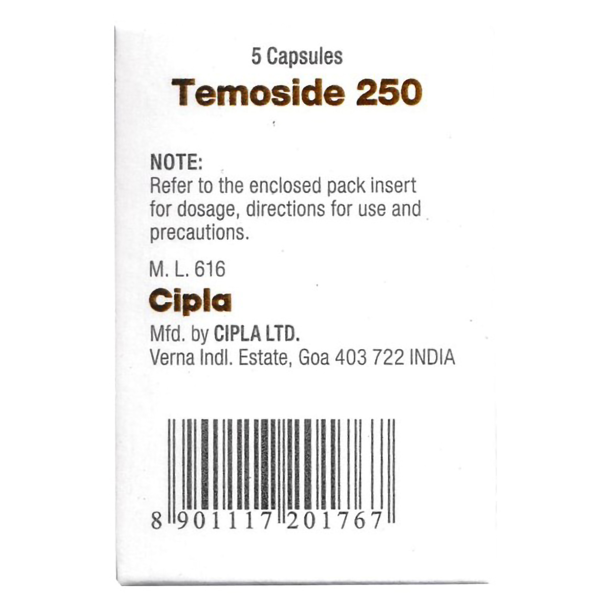 Temoside 250 Capsule 5's, Pack of 1 CAPSULE Temoside 250 Capsule 5's, Pack of 1 CAPSULE
