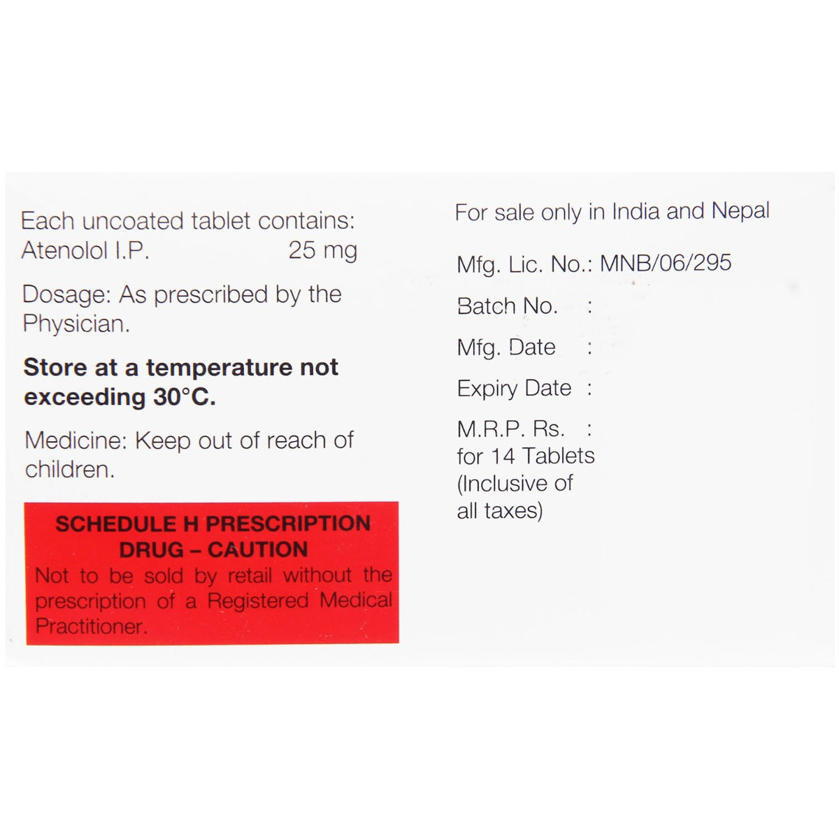 Tenormin 25 Tablet 14's, Pack of 14 TABLETS Tenormin 25 Tablet 14's, Pack of 14 TABLETS