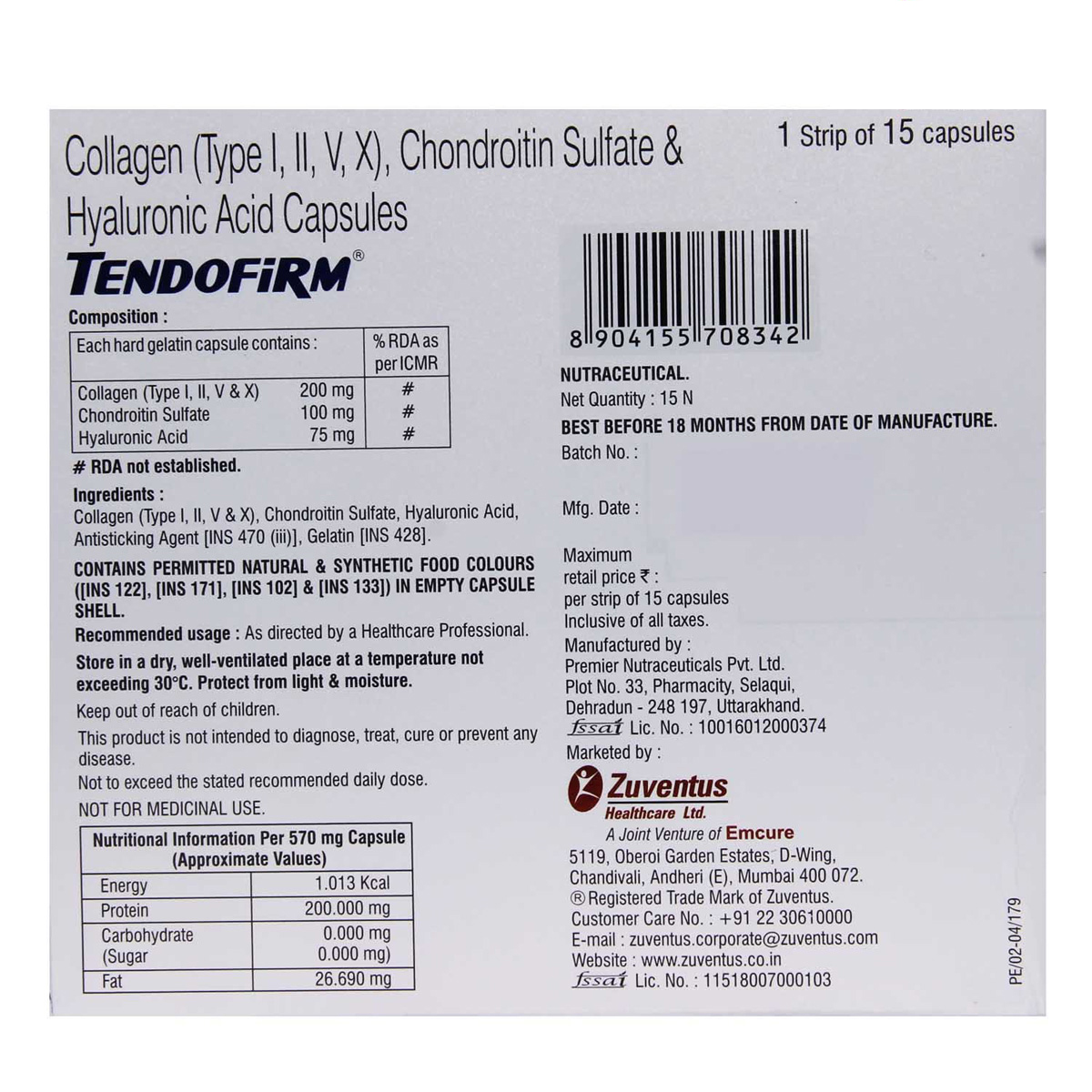 Tendofirm Capsule 15's, Pack of 15 CAPSULES Tendofirm Capsule 15's, Pack of 15 CAPSULES