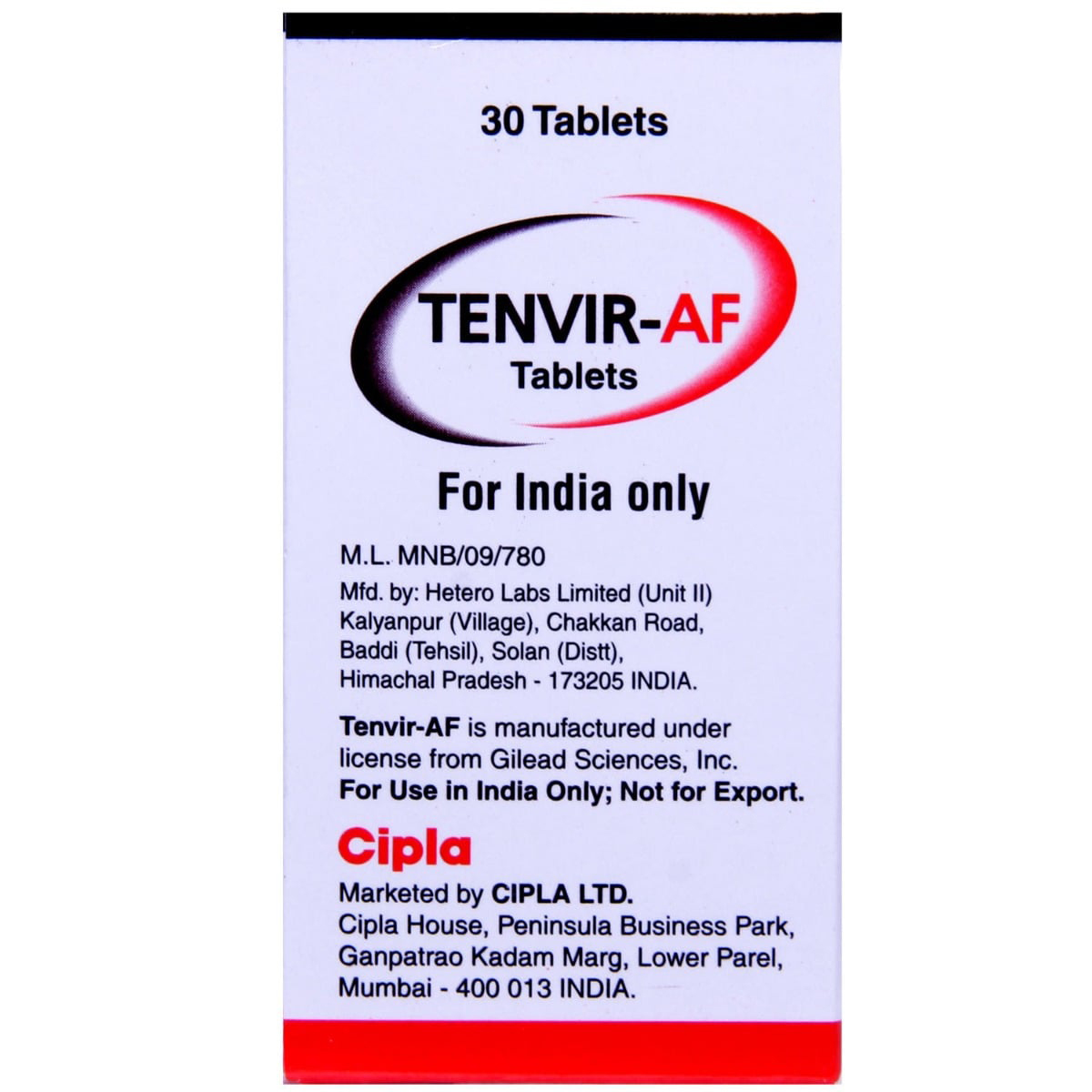 TENVIR AF 25MG TABLET 30'S, Pack of 1 TABLET TENVIR AF 25MG TABLET 30'S, Pack of 1 TABLET