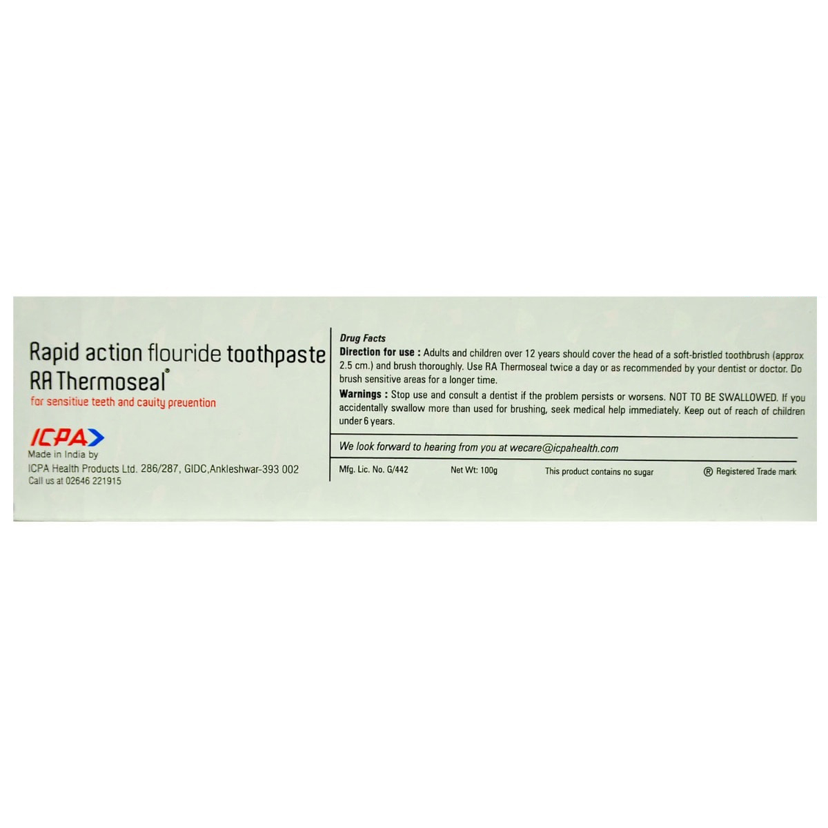 RA Thermoseal Rapid Action Fresh Mint Toothpaste 100 gm, Pack of 1 RA Thermoseal Rapid Action Fresh Mint Toothpaste 100 gm, Pack of 1