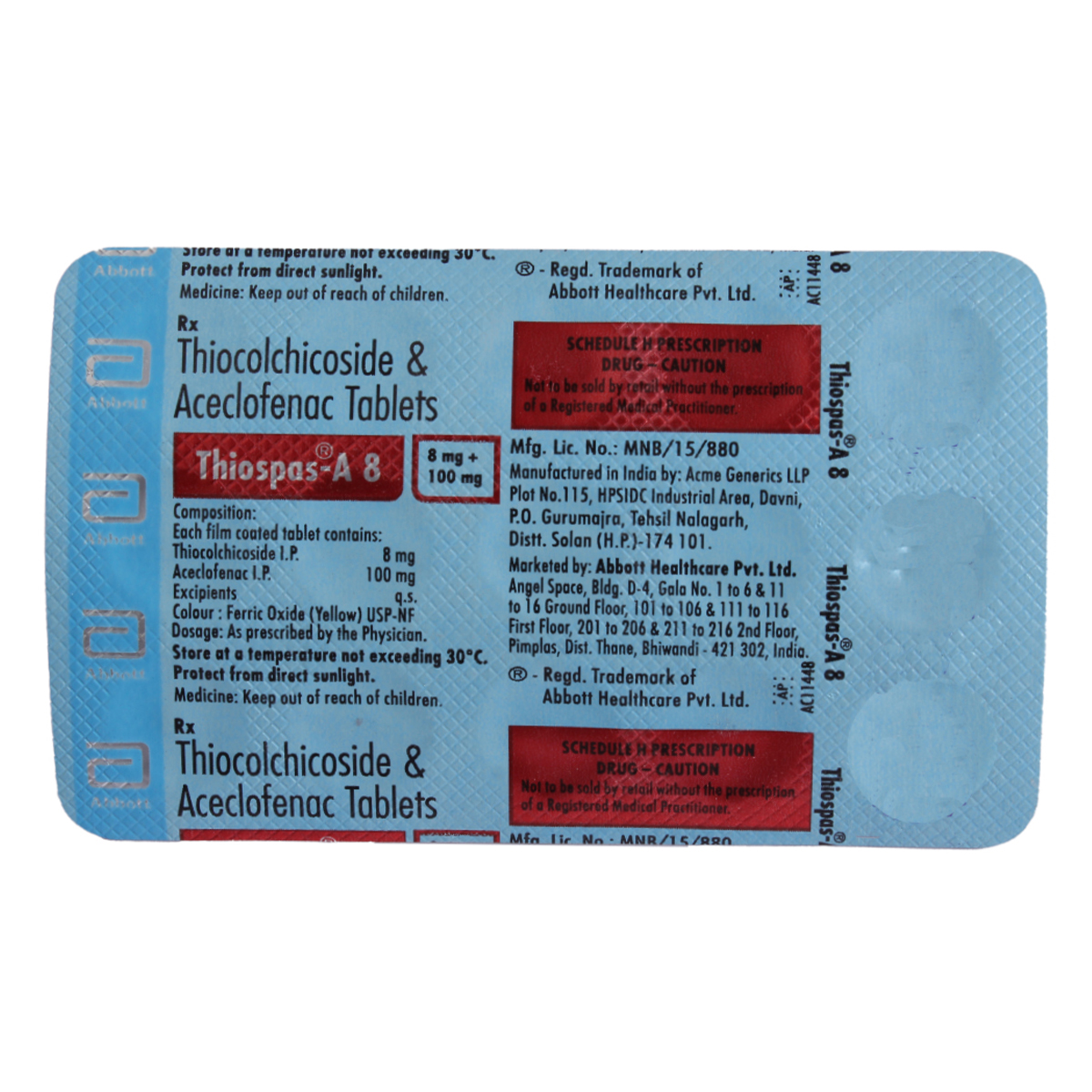 Thiospas-A 8 Tablet 15's, Pack of 15 TABLETS Thiospas-A 8 Tablet 15's, Pack of 15 TABLETS