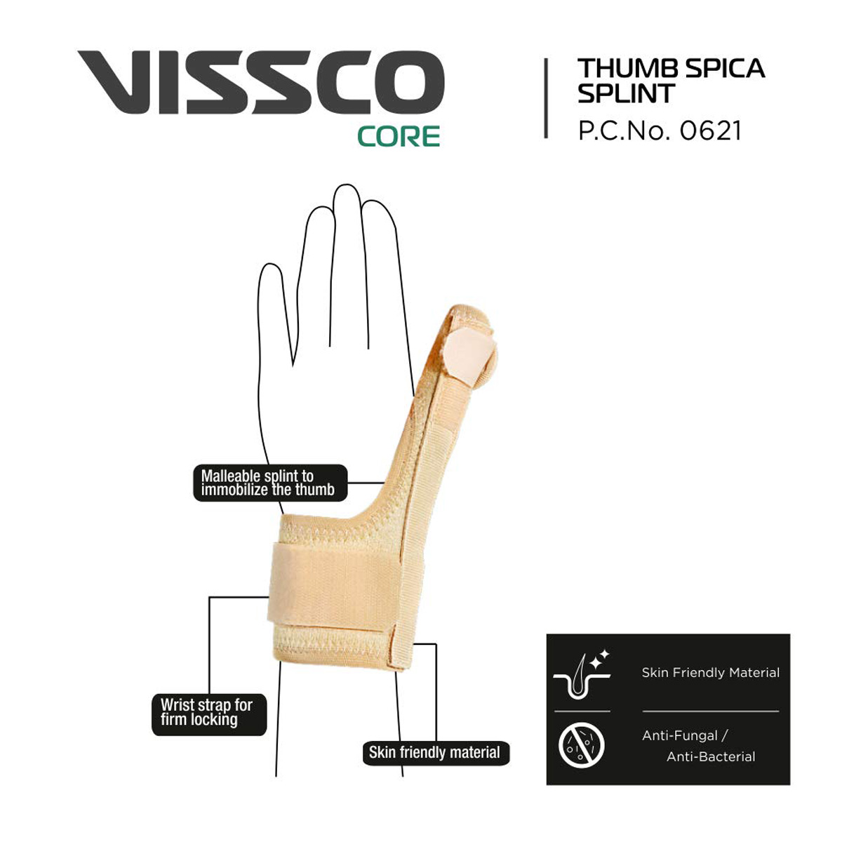 Vissco Thumb Spica Splint for Right/Left Thumb Universal, 1 Count, Pack of 1 Vissco Thumb Spica Splint for Right/Left Thumb Universal, 1 Count, Pack of 1