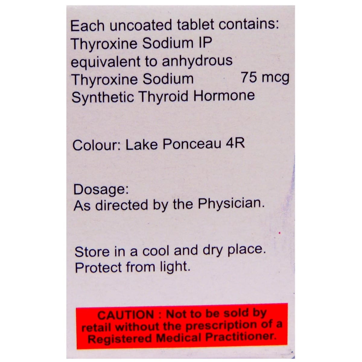 Thyrox 75 mcg Tablet 100's, Pack of 1 Tablet Thyrox 75 mcg Tablet 100's, Pack of 1 Tablet
