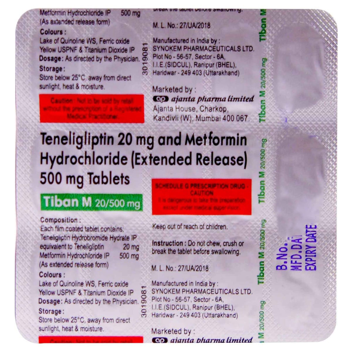 Tiban M 20 mg/500 mg Tablet 15's, Pack of 15 TabletS Tiban M 20 mg/500 mg Tablet 15's, Pack of 15 TabletS