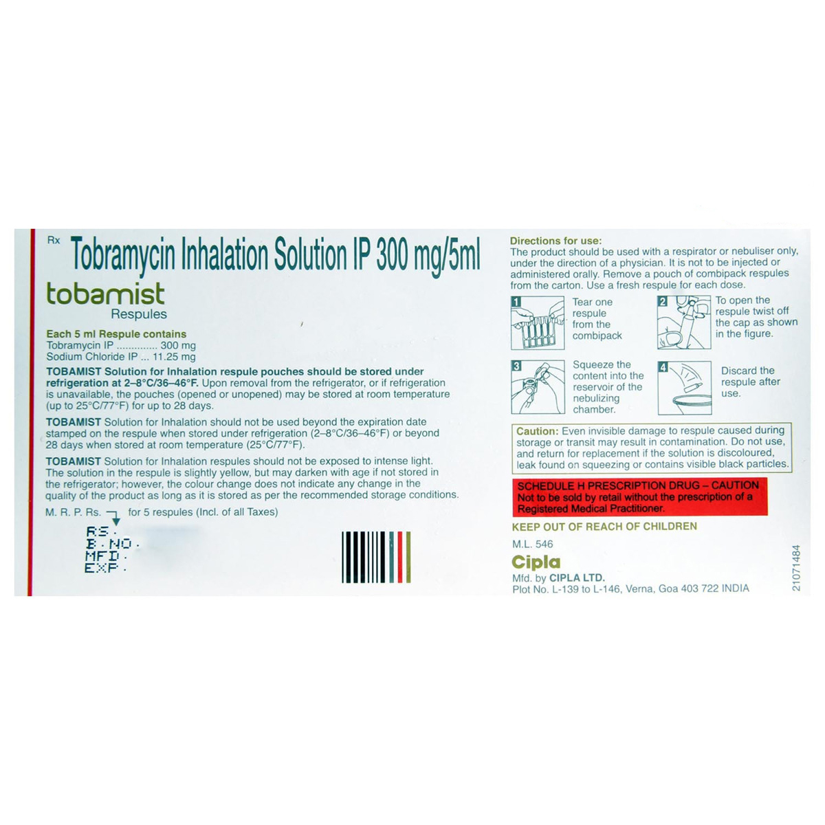 Tobamist Respules 5X5 ml, Pack of 5 RespulesS Tobamist Respules 5X5 ml, Pack of 5 RespulesS