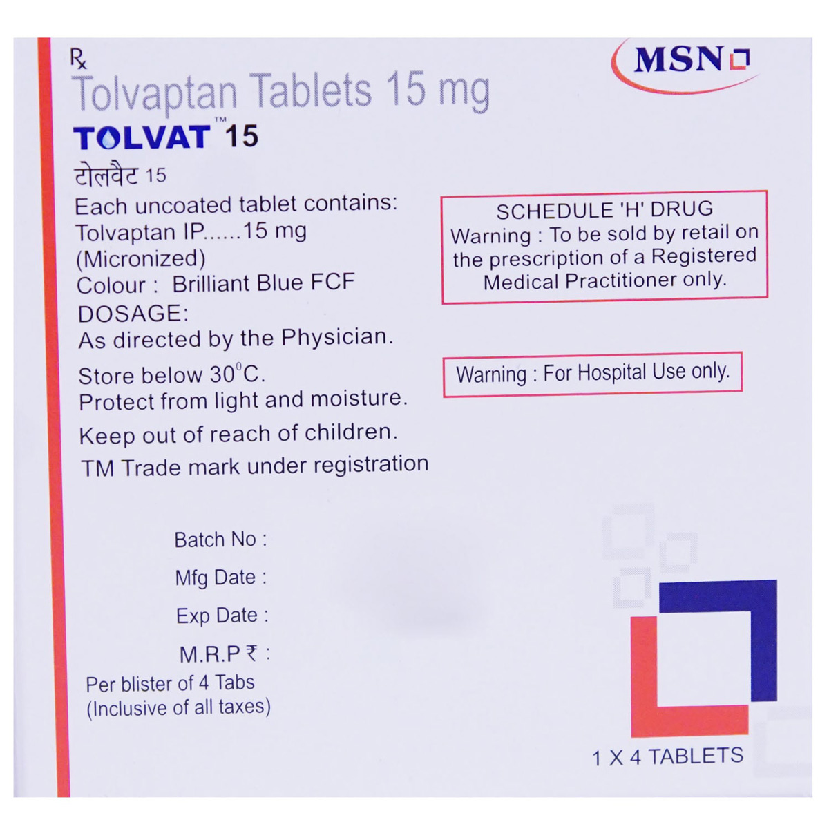 Tolvat 15 Tablet 4's, Pack of 4 TABLETS Tolvat 15 Tablet 4's, Pack of 4 TABLETS