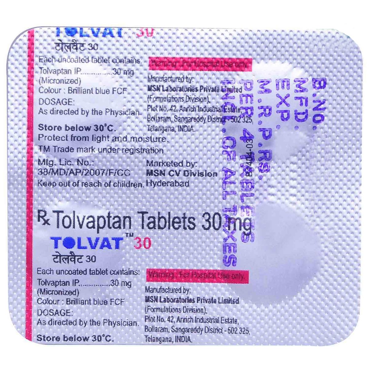 TOLVAT 30MG TABLET, Pack of 4 TABLETS TOLVAT 30MG TABLET, Pack of 4 TABLETS