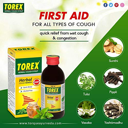 Torex Tulsi & Honey Herbal Cough Syrup, 100 ml, Pack of 1 Torex Tulsi & Honey Herbal Cough Syrup, 100 ml, Pack of 1