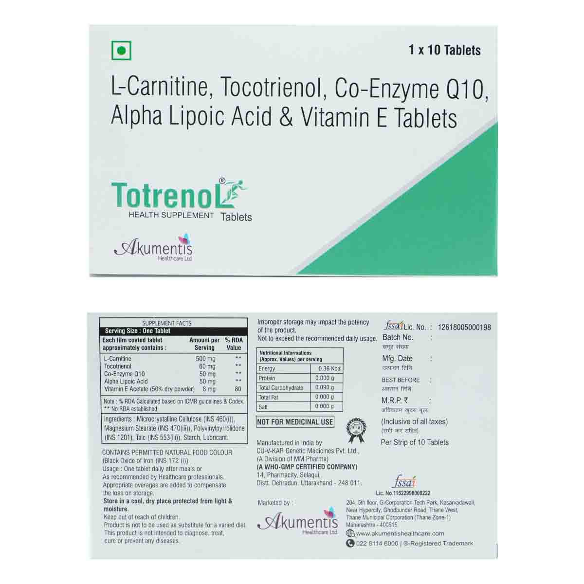 Totrenol Tablet 10's, Pack of 10 TabletS Totrenol Tablet 10's, Pack of 10 TabletS