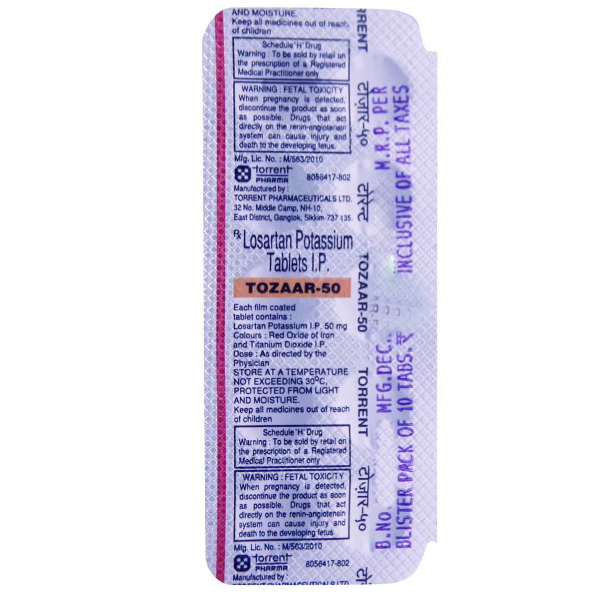 Tozaar 50 Tablet 10's, Pack of 10 TABLETS Tozaar 50 Tablet 10's, Pack of 10 TABLETS