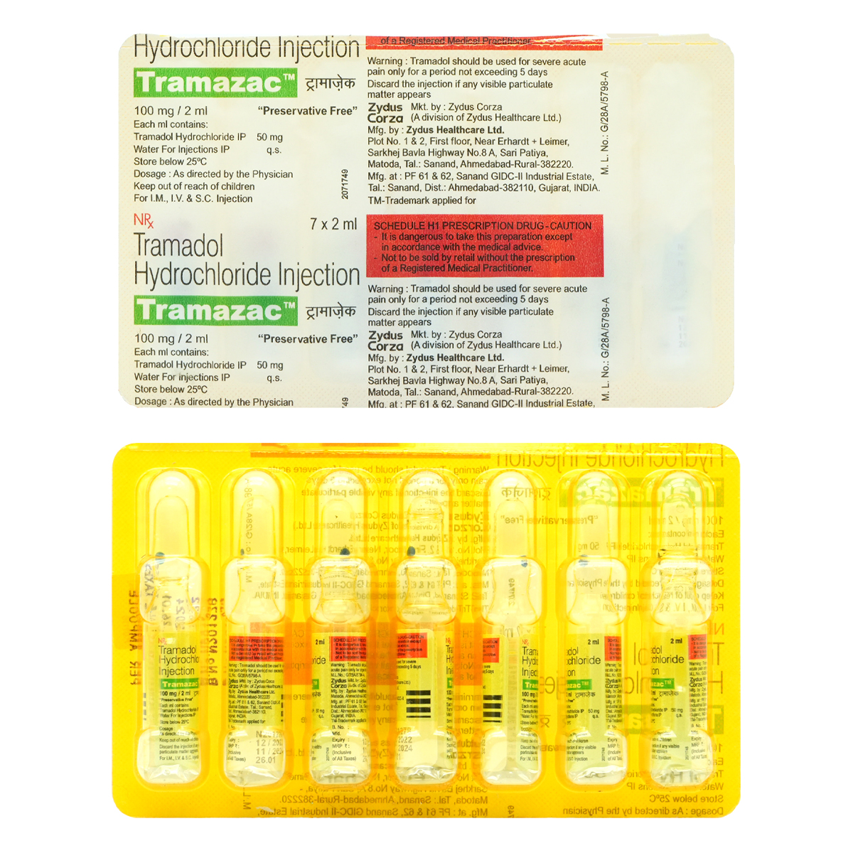 Tramazac 100 mg Injection 7 x 2 ml , Pack of 7 InjectionS Tramazac 100 mg Injection 7 x 2 ml , Pack of 7 InjectionS