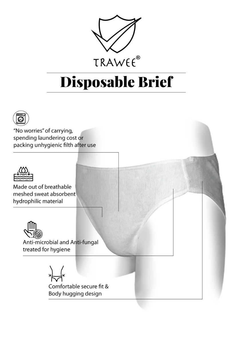 Trawee Men's Travel Disposable Brief XL, 5 Count, Pack of 1 Trawee Men's Travel Disposable Brief XL, 5 Count, Pack of 1