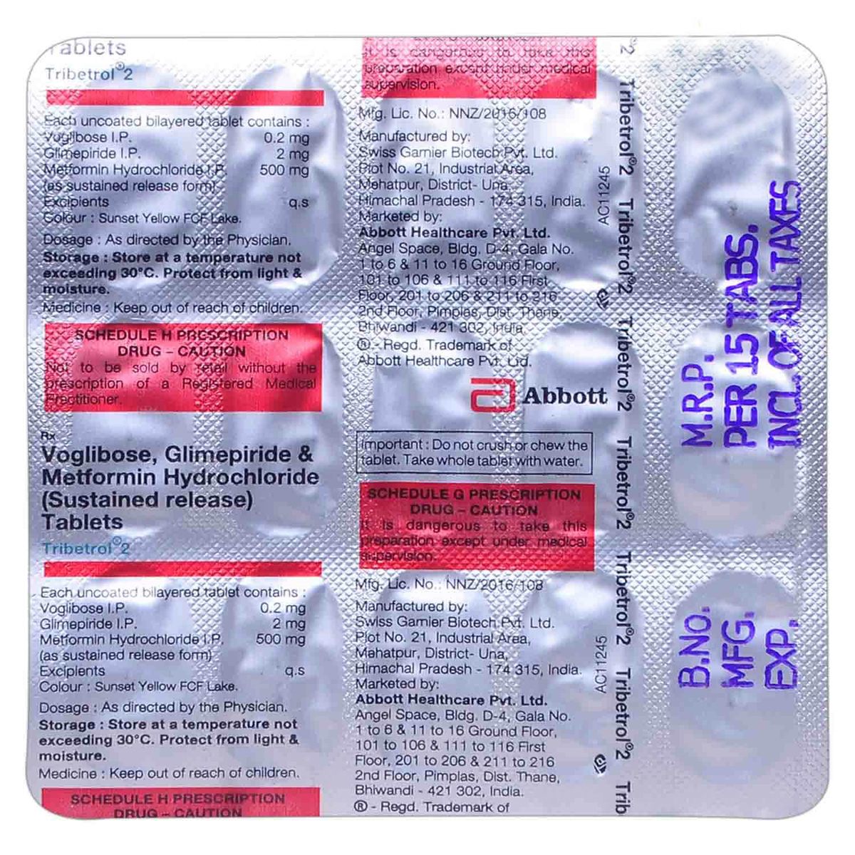 Tribetrol 2 Tablet 15's, Pack of 15 TABLET SRS Tribetrol 2 Tablet 15's, Pack of 15 TABLET SRS