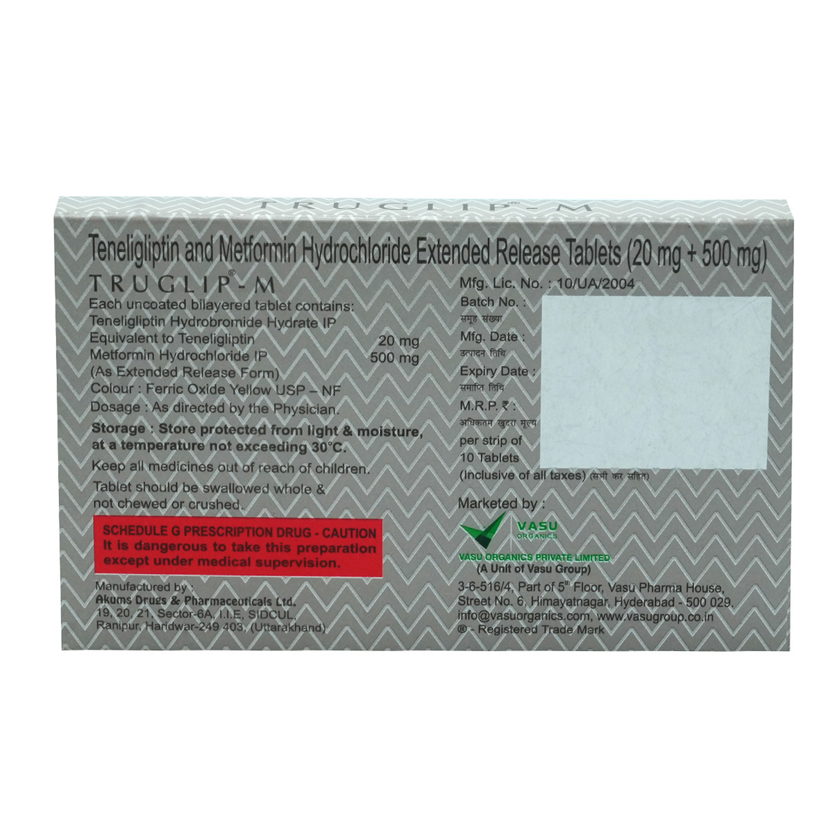 Truglip-M 20 mg/500 mg Tablet 10's, Pack of 10 TabletS Truglip-M 20 mg/500 mg Tablet 10's, Pack of 10 TabletS