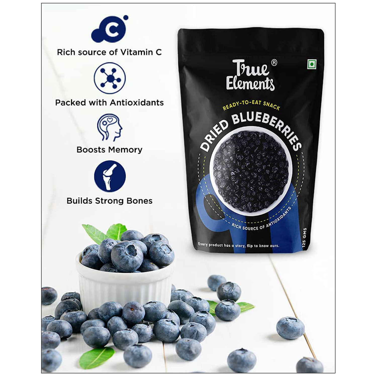 True Elements Dried Blueberries, 125 gm, Pack of 1 True Elements Dried Blueberries, 125 gm, Pack of 1