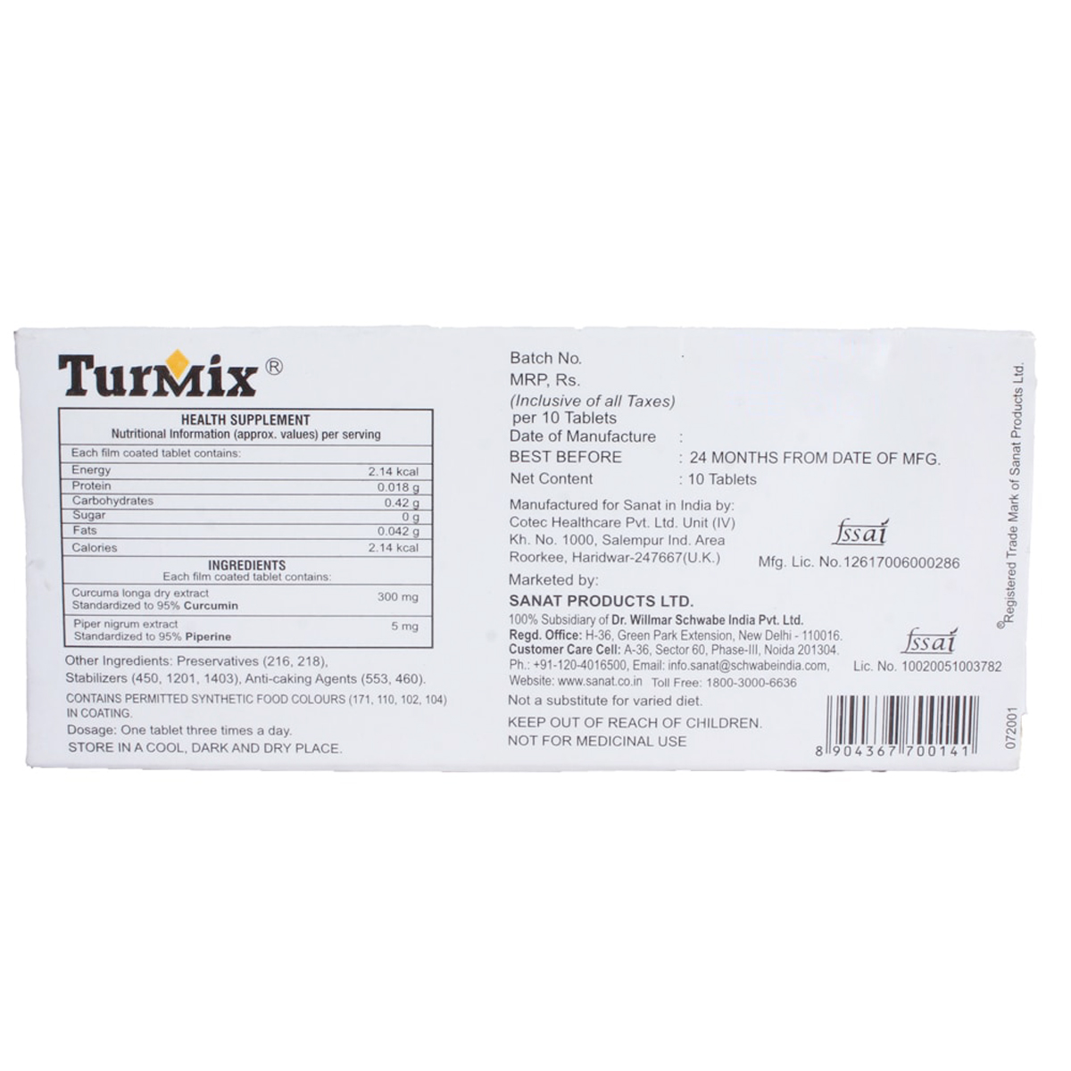 Turmix Tablet 10's, Pack of 10 TABLETS Turmix Tablet 10's, Pack of 10 TABLETS