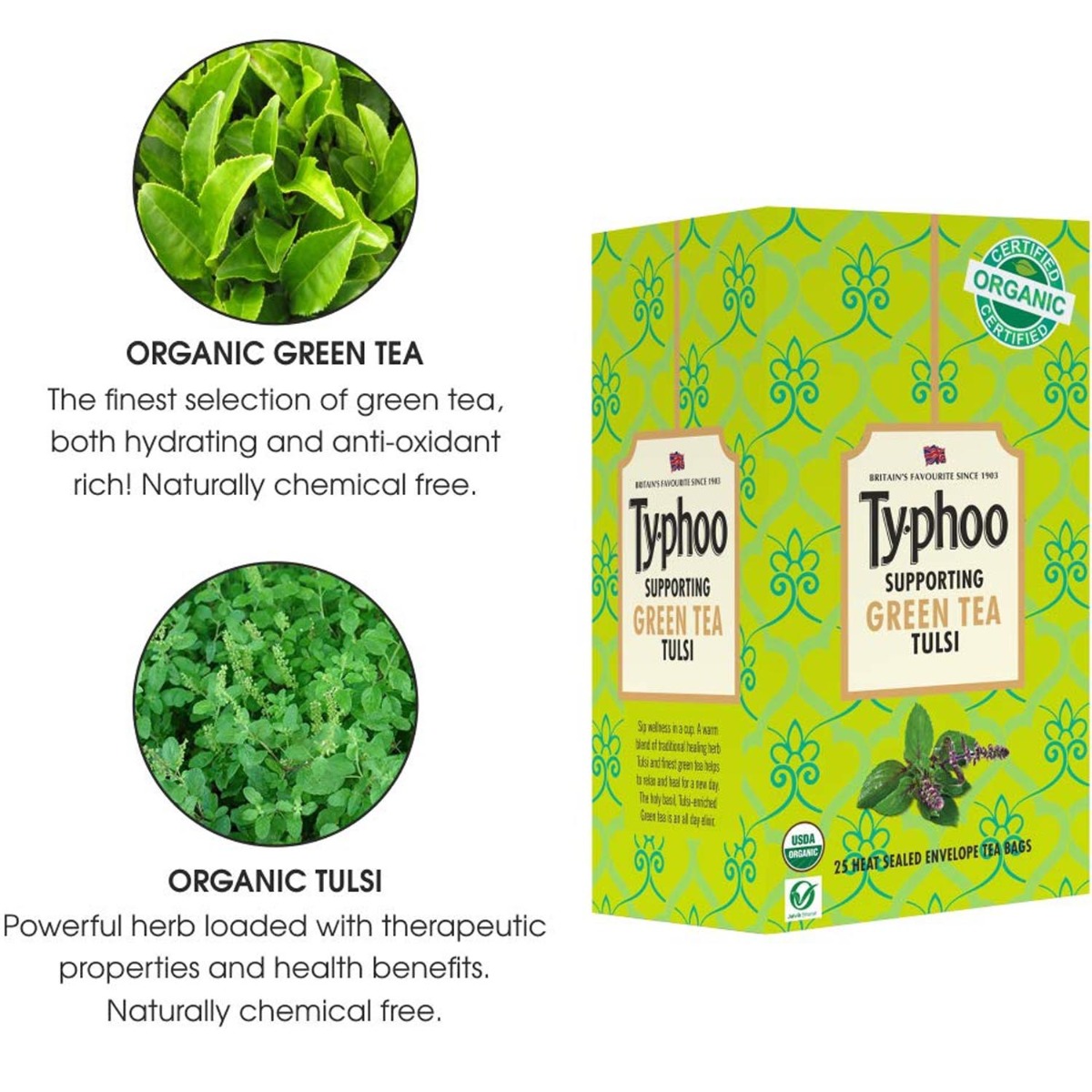 Ty.phoo Supporting Green Tea Tulsi Bags, 25 Count Ty.phoo Supporting Green Tea Tulsi Bags, 25 Count