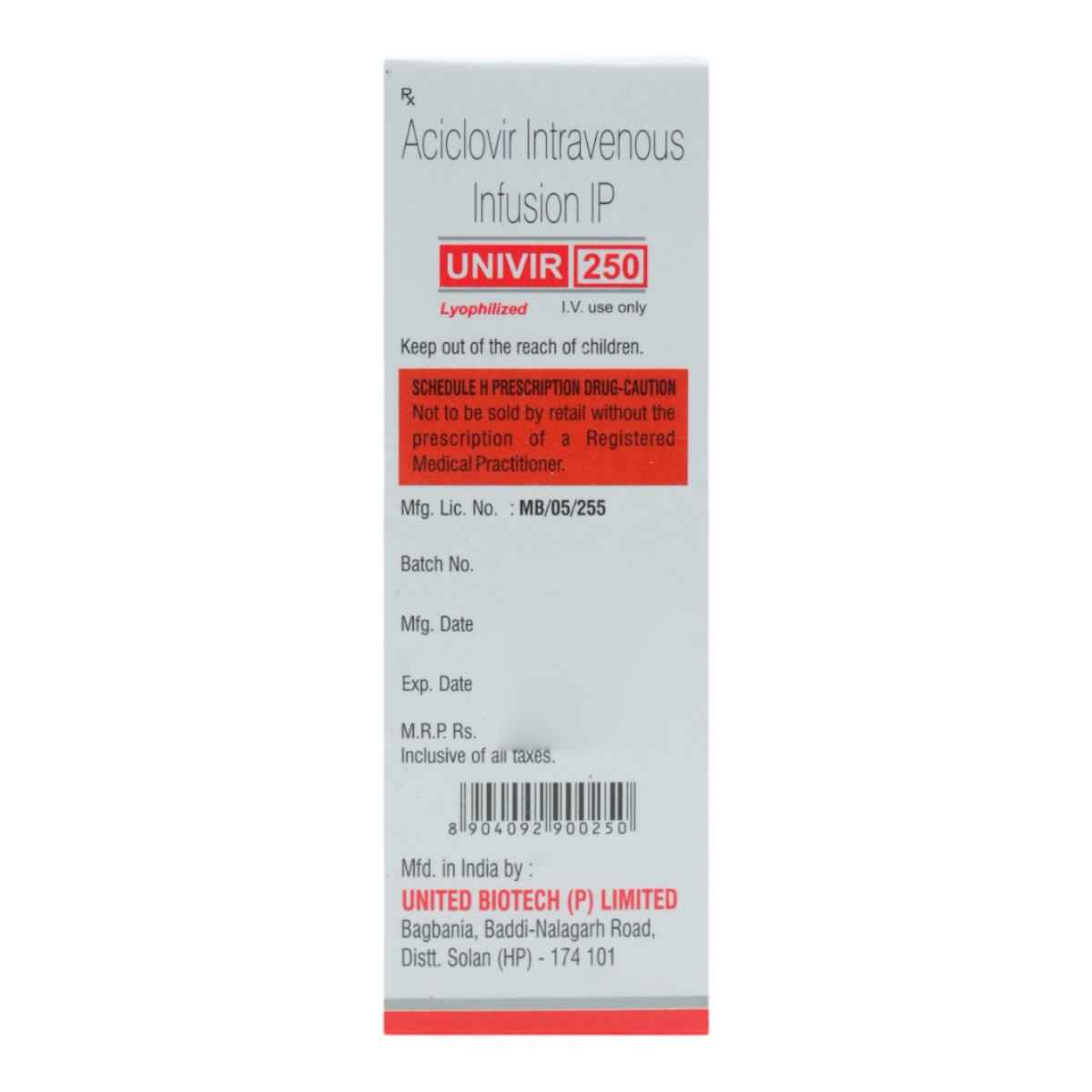 Univir 250 Injection 1's, Pack of 1 Injection Univir 250 Injection 1's, Pack of 1 Injection