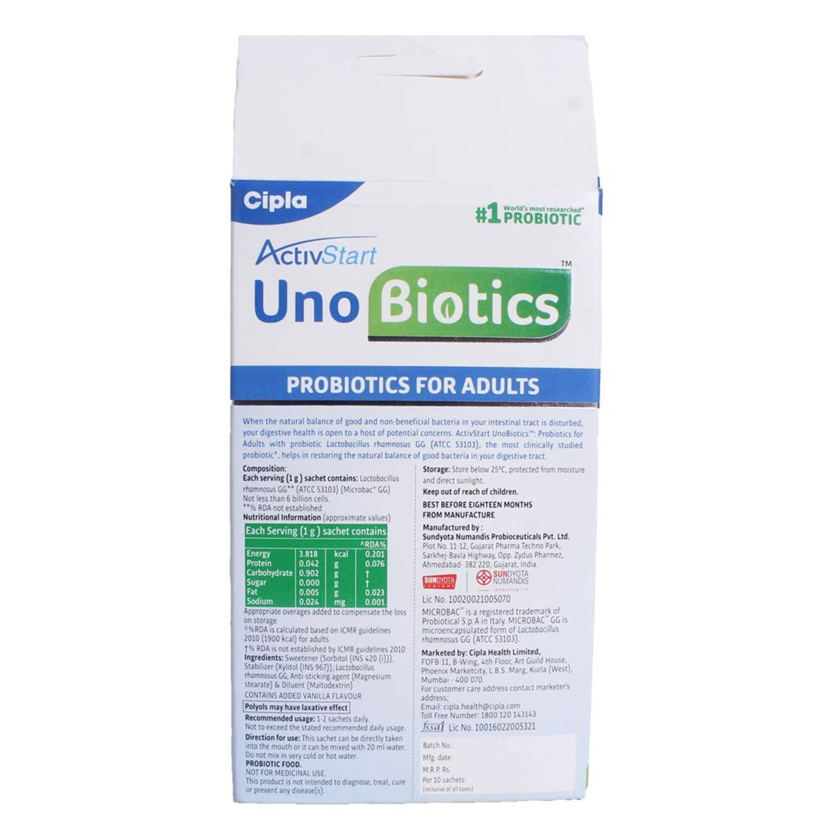 ActivStart Uno Biotics Sachet Sugar Free 1 gm, Pack of 1 GRANULE ActivStart Uno Biotics Sachet Sugar Free 1 gm, Pack of 1 GRANULE