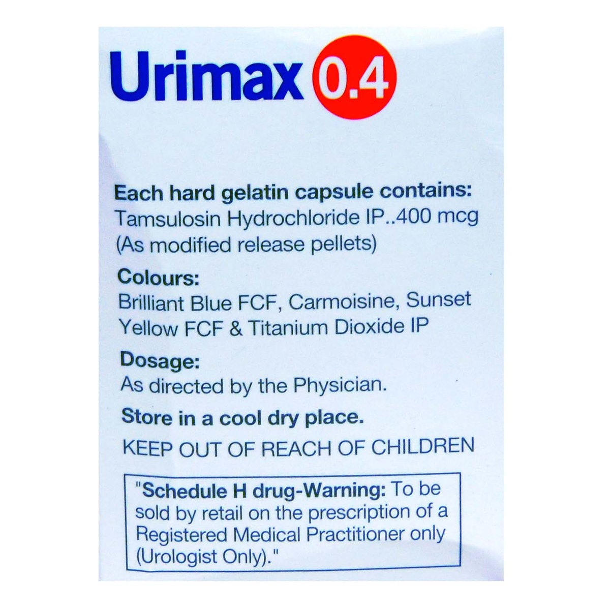 Urimax 0.4 mg Capsule 30's, Pack of 1 CAPSULE Urimax 0.4 mg Capsule 30's, Pack of 1 CAPSULE