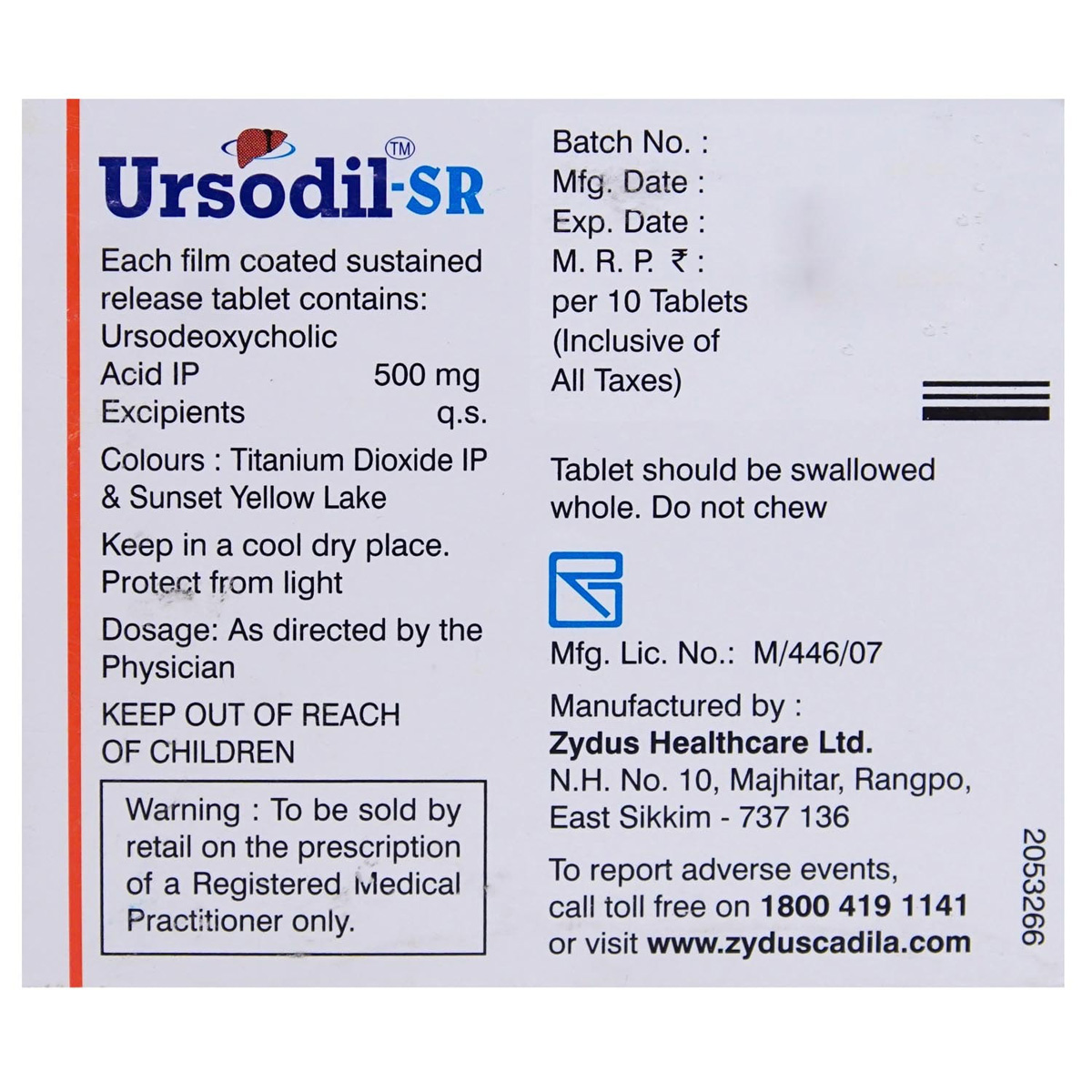 Ursodil-SR Tablet 10's, Pack of 10 TABLETS Ursodil-SR Tablet 10's, Pack of 10 TABLETS