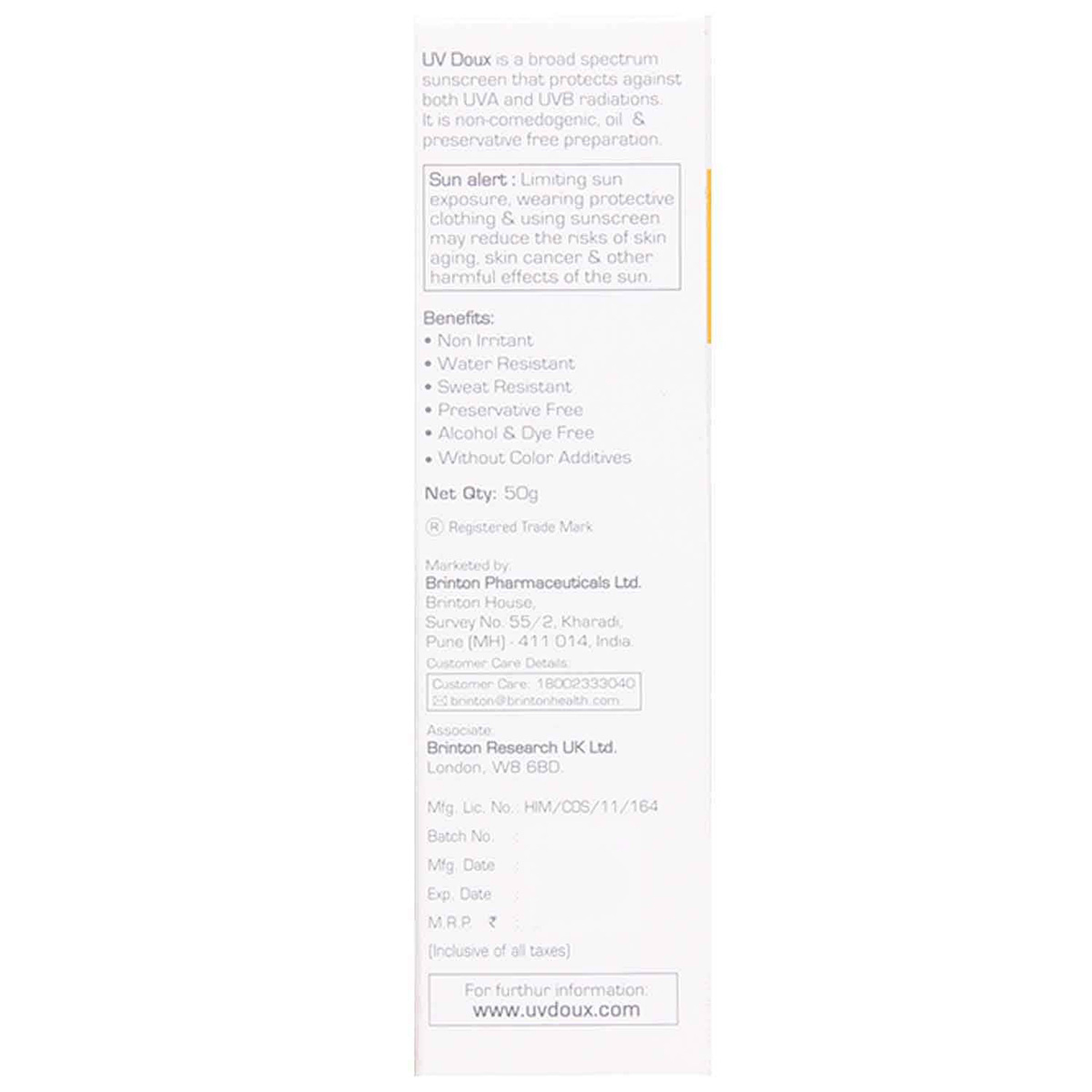 UV Doux Spf 50 Silicon Sunscreen Gel 50 gm, Pack of 1 UV Doux Spf 50 Silicon Sunscreen Gel 50 gm, Pack of 1