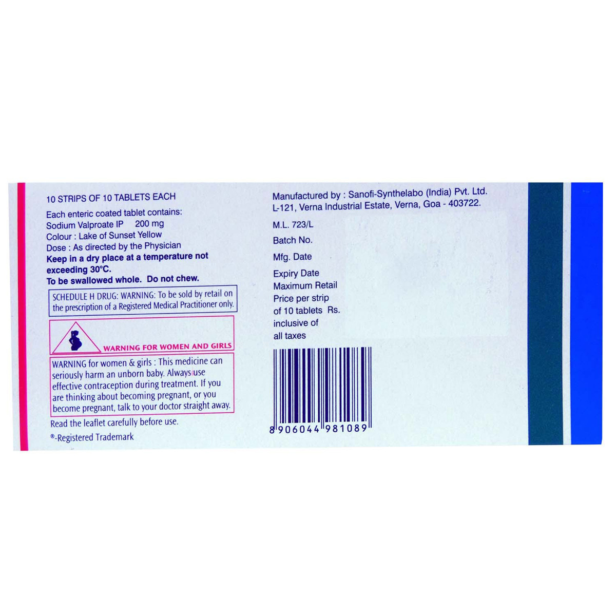 Valparin 200 Tablet 10's, Pack of 10 TABLETS Valparin 200 Tablet 10's, Pack of 10 TABLETS