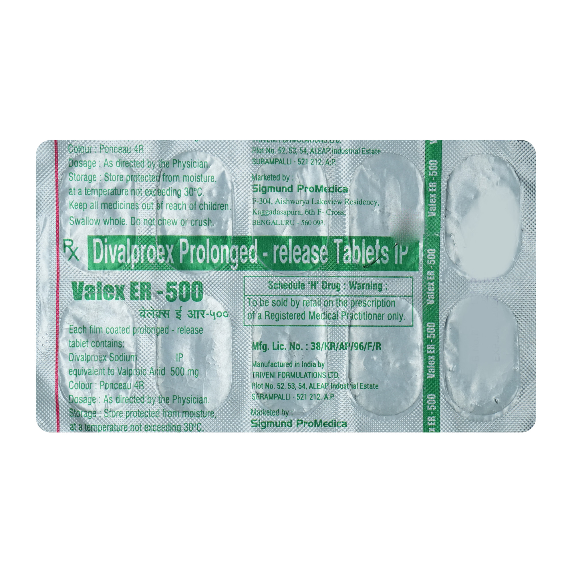 Valex ER 500 Tablet 10's, Pack of 10 TABLETS Valex ER 500 Tablet 10's, Pack of 10 TABLETS