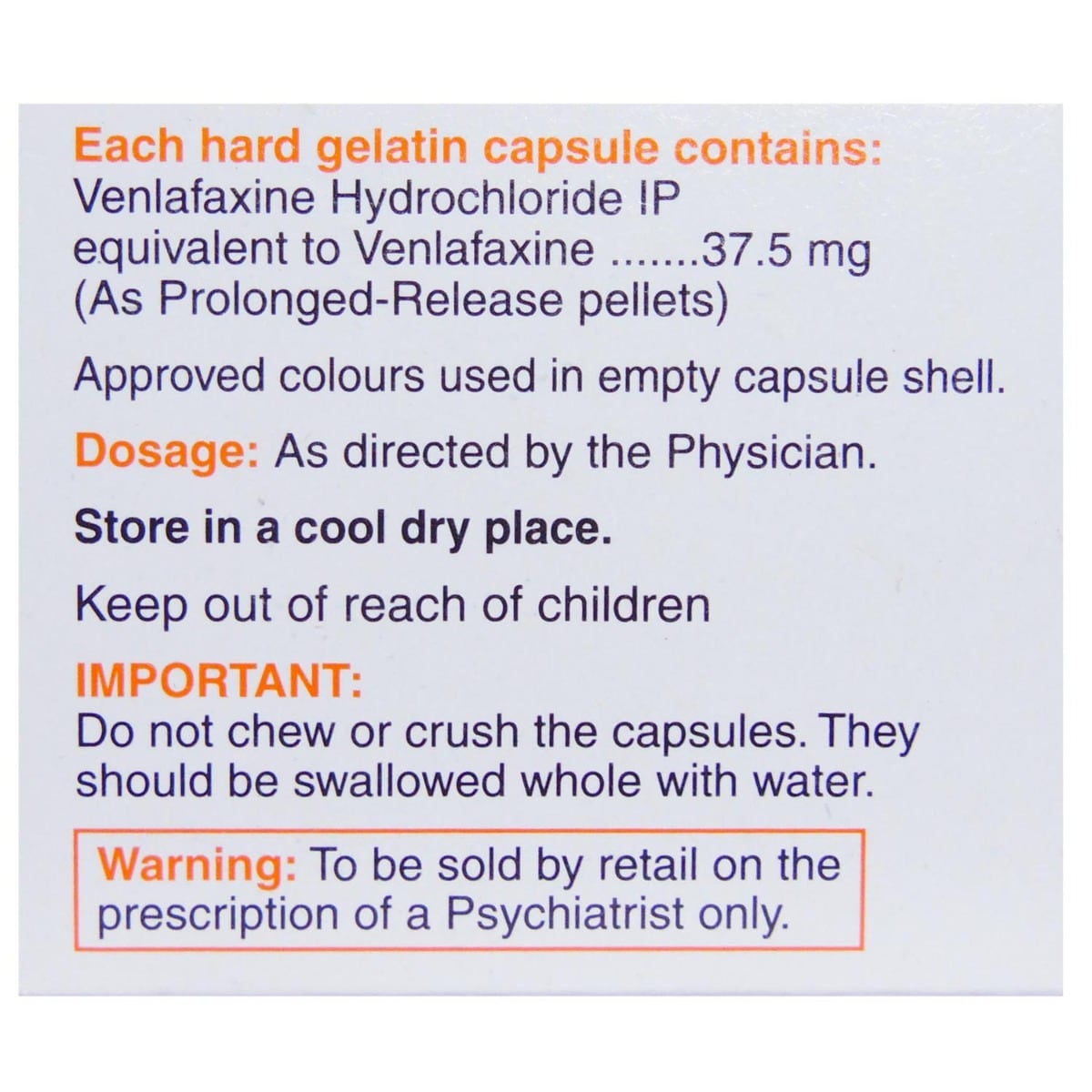 Venlor XR 37.5 Capsule 10's, Pack of 10 CapsuleS Venlor XR 37.5 Capsule 10's, Pack of 10 CapsuleS