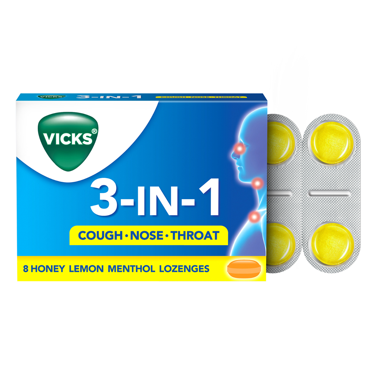 Vicks 3-In-1 Honey Lemon Menthol Lozenges , 25 Count