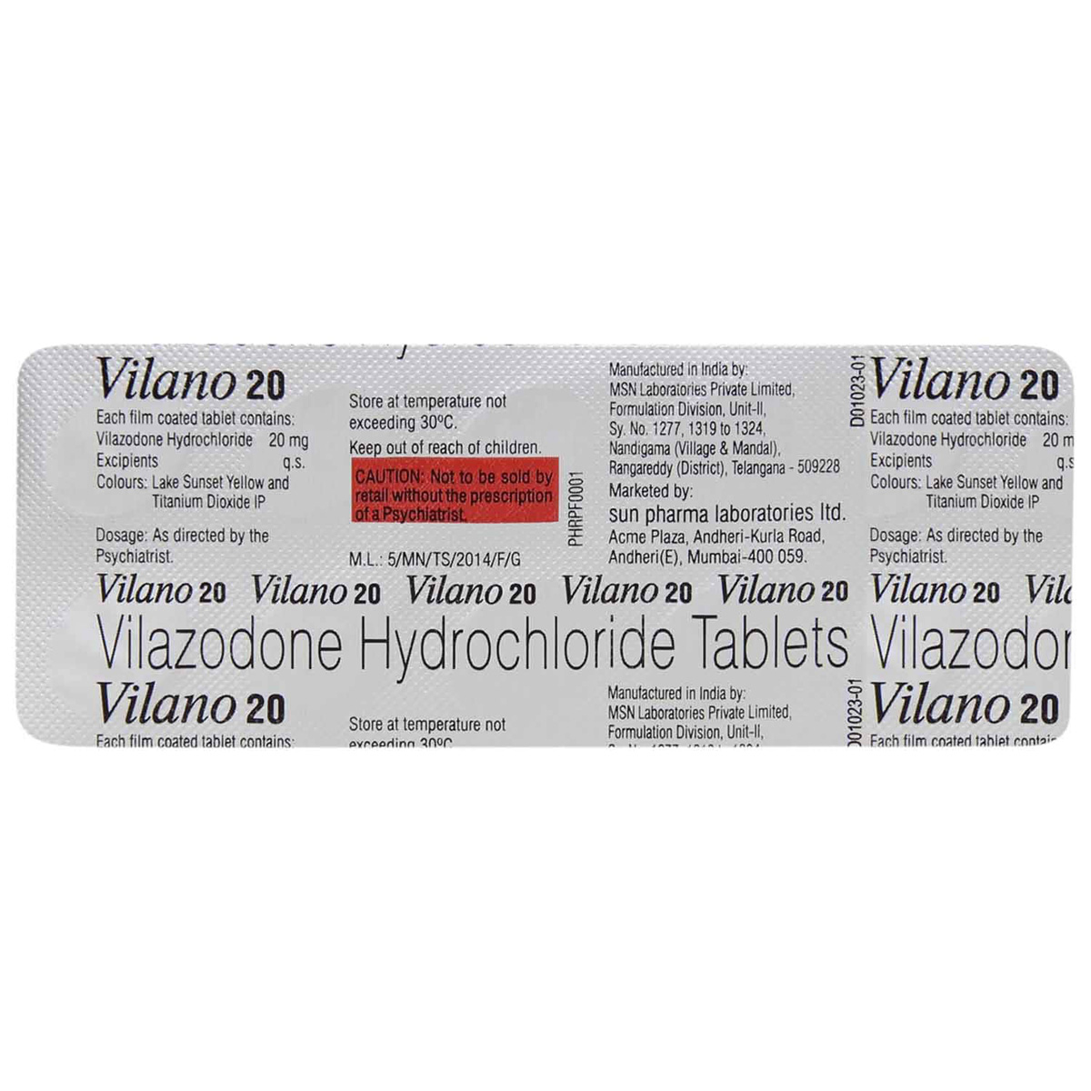 VILANO 20MG TABLET, Pack of 10 TABLETS VILANO 20MG TABLET, Pack of 10 TABLETS