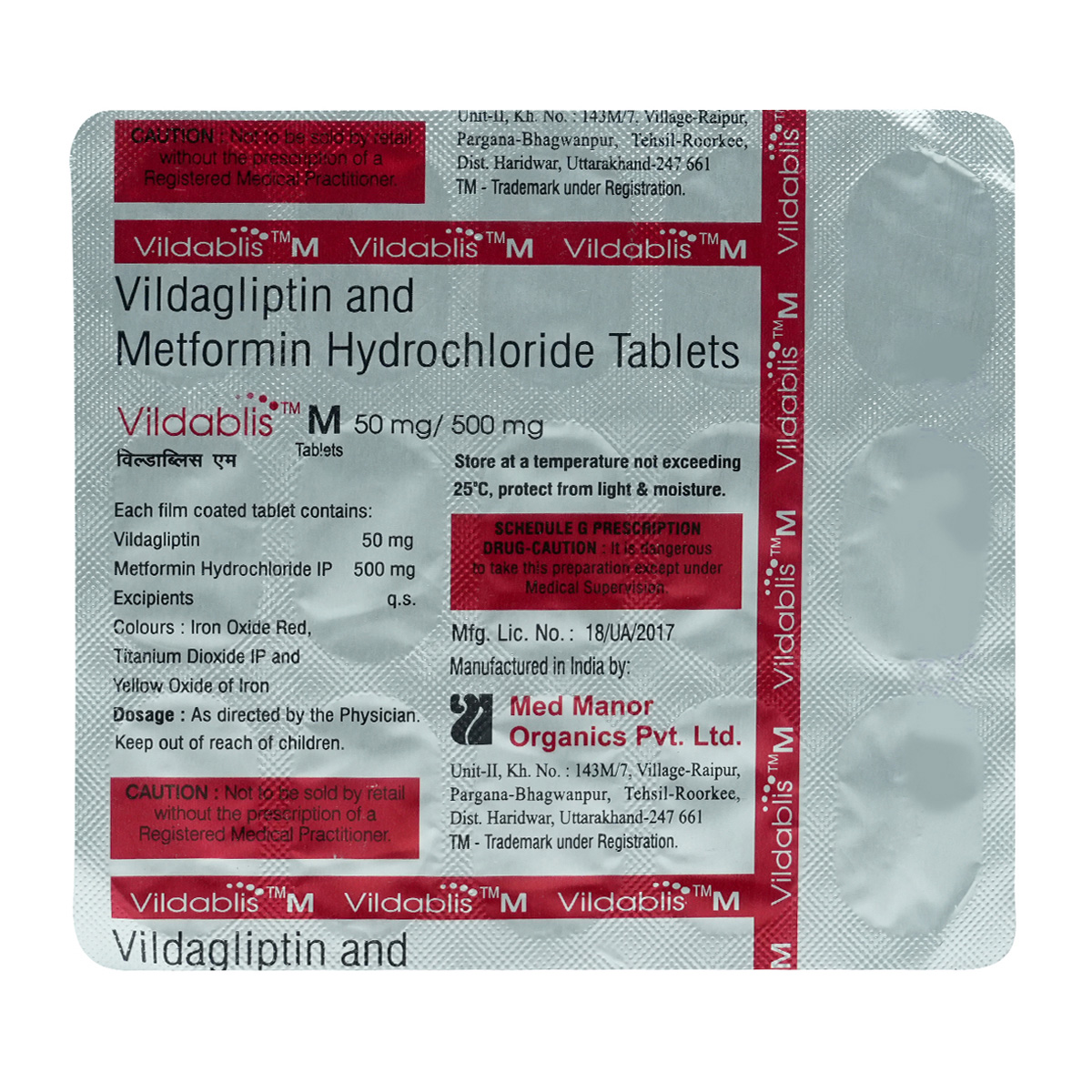 Vildablis M 50 mg/500 mg Tablet 15's, Pack of 15 TABLETS Vildablis M 50 mg/500 mg Tablet 15's, Pack of 15 TABLETS