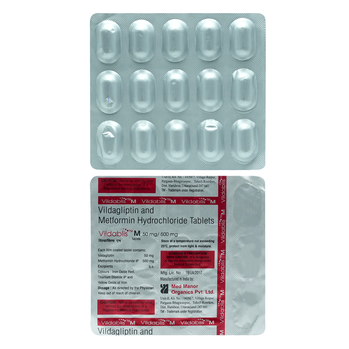 Vildablis M 50 mg/500 mg Tablet 15's, Pack of 15 TABLETS Vildablis M 50 mg/500 mg Tablet 15's, Pack of 15 TABLETS
