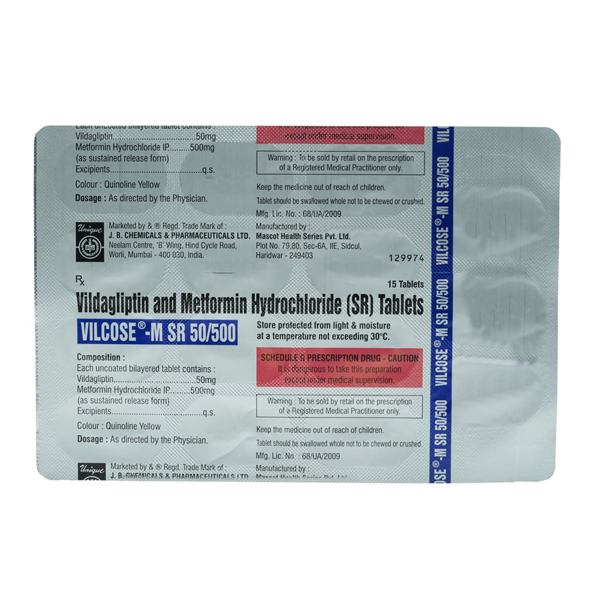 Vilcose-M SR 50/500 Tablet 15's, Pack of 15 Vilcose-M SR 50/500 Tablet 15's, Pack of 15