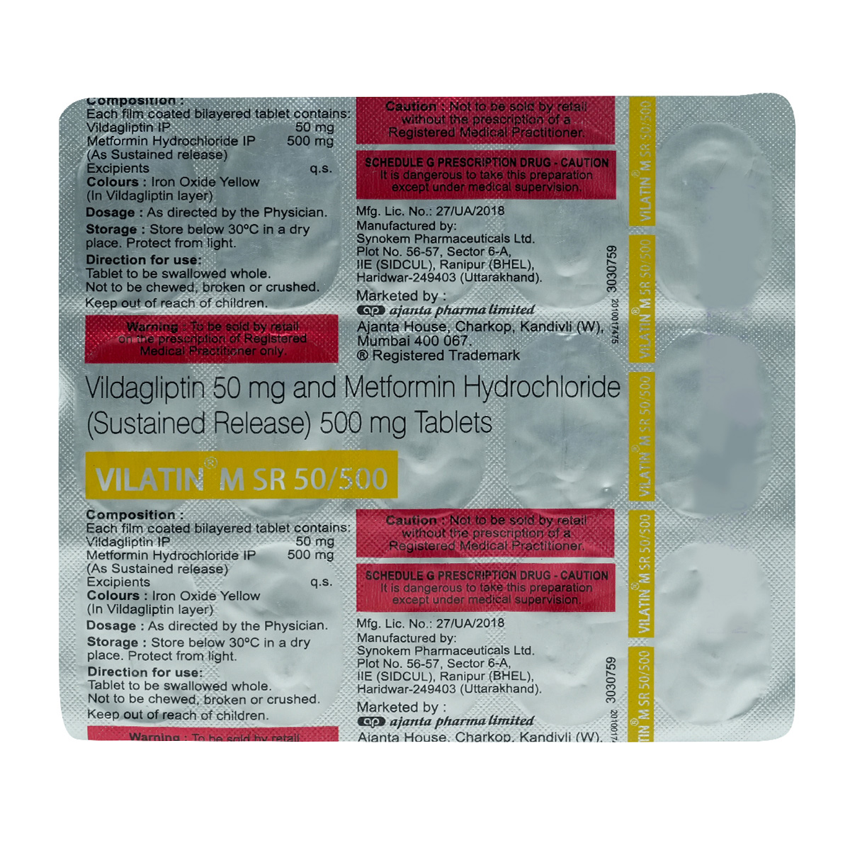 Vilatin M SR 50/500 Tablet 15's, Pack of 15 Vilatin M SR 50/500 Tablet 15's, Pack of 15